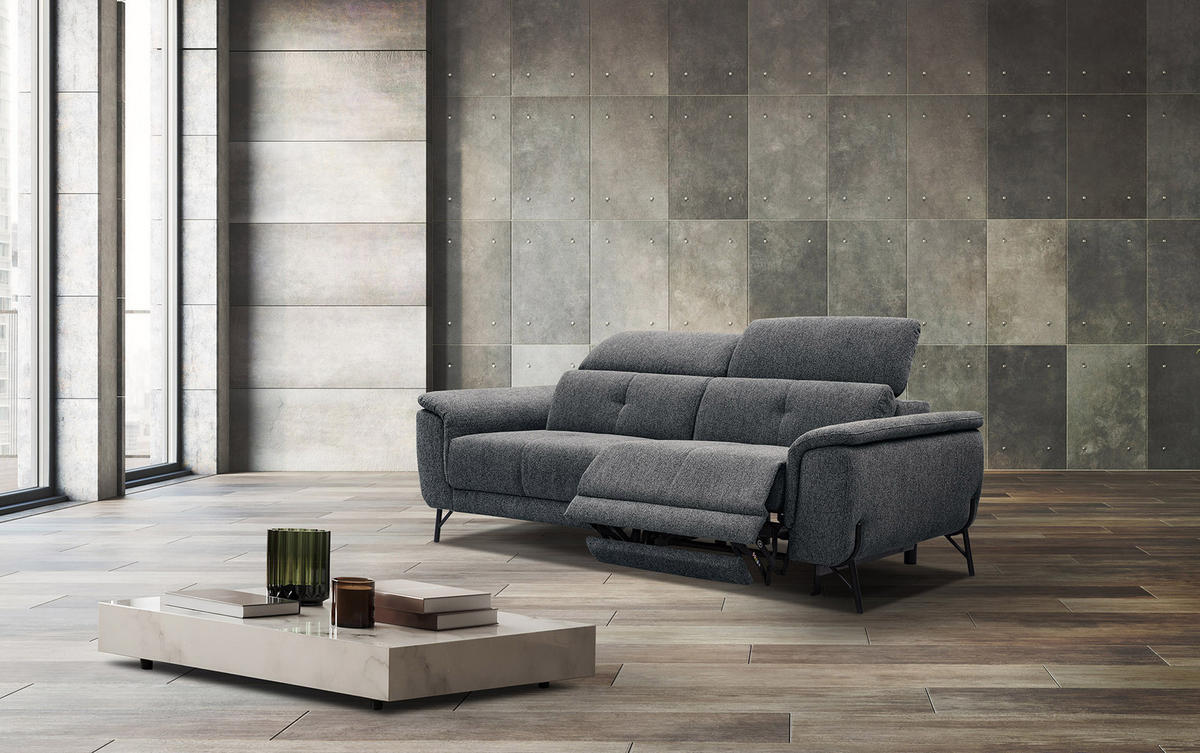 SOFA AVENA 3-Sitzer mit 1 Relaxfunktion, dunkelgrau - Dunkelgrau, Holzwerkstoff/Textil (204/80/108cm) - Courtois Laville