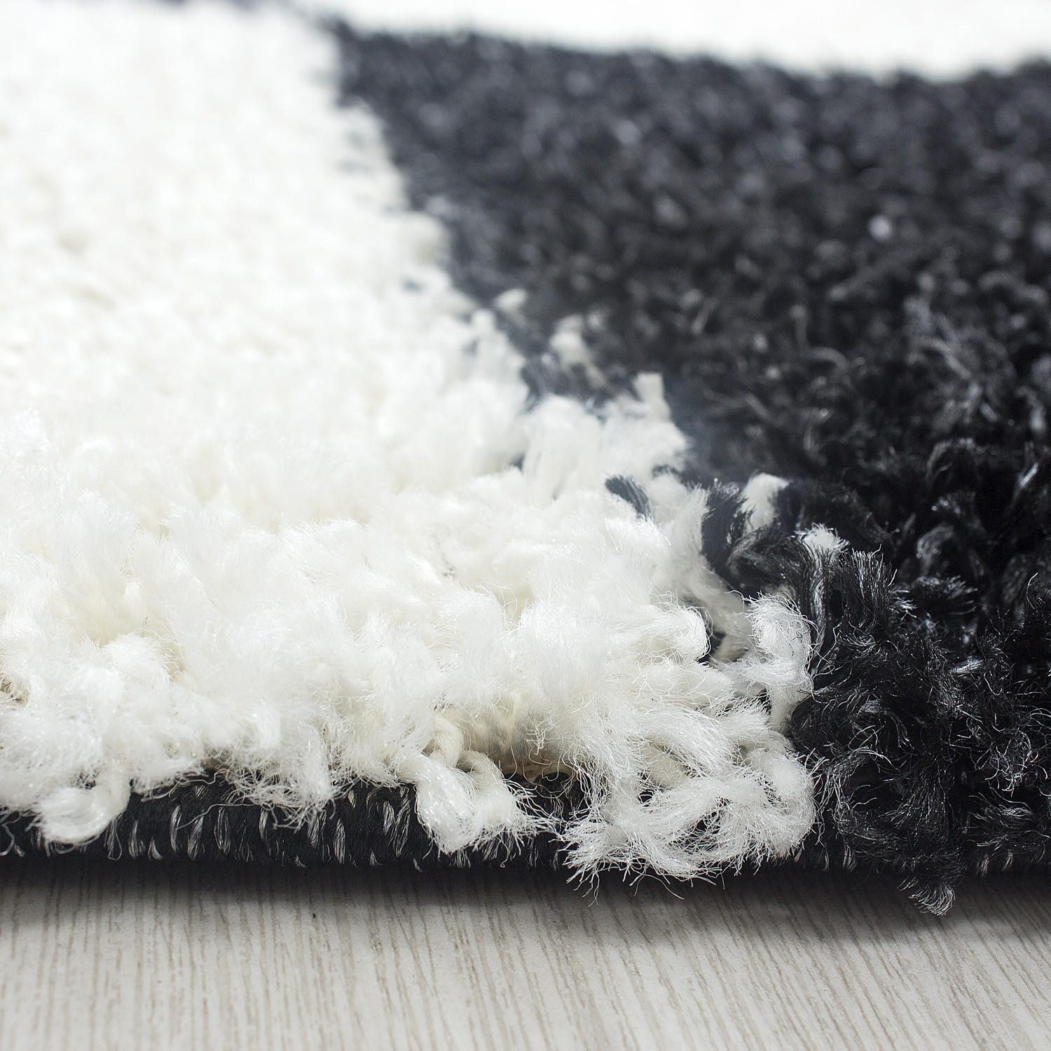 TEPPICH Hochflor Karo Polypropylen Wohnzimmer Shaggy Schwarz Läufer 80x250 - Schwarz, Textil (80/250cm) - KADIMA DESIGN