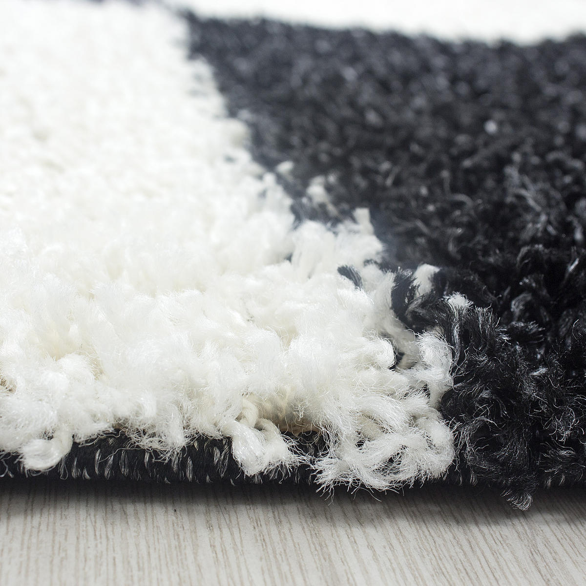 TEPPICH Hochflor Karo Polypropylen Wohnzimmer Shaggy Schwarz Läufer 80x250 - Schwarz, Textil (80/250cm) - KADIMA DESIGN