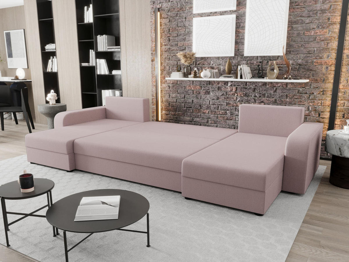 WOHNLANDSCHAFT HEWLET U BIS Cosmic 14 mit Schlaffunktion - Rosa, Textil (305/90/140cm) - Bedante
