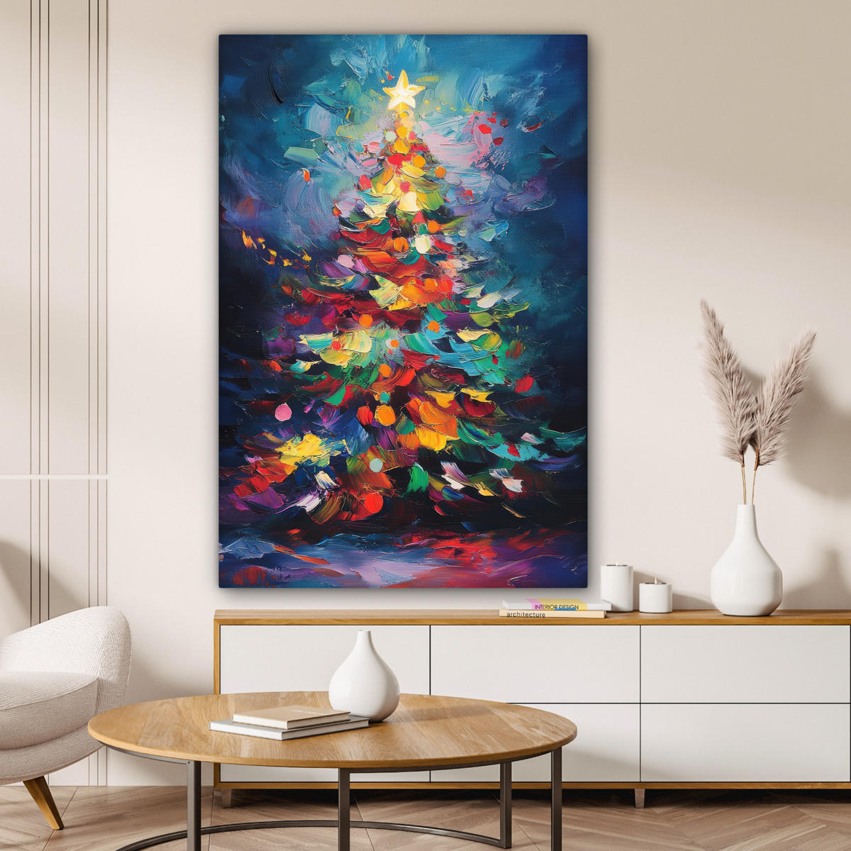 LEINWANDBILD Weihnachtsbaum - Weihnachten - Abstrakt - Farbenfroh 80x120 cm - Multicolor, Textil (80/120cm) - MuchoWow
