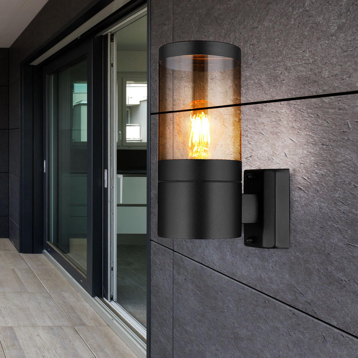 LED AUSSENWANDLEUCHTE Edelstahl Schwarz - Schwarz, Metall (10.2/24/15.5cm) - Globo Lighting