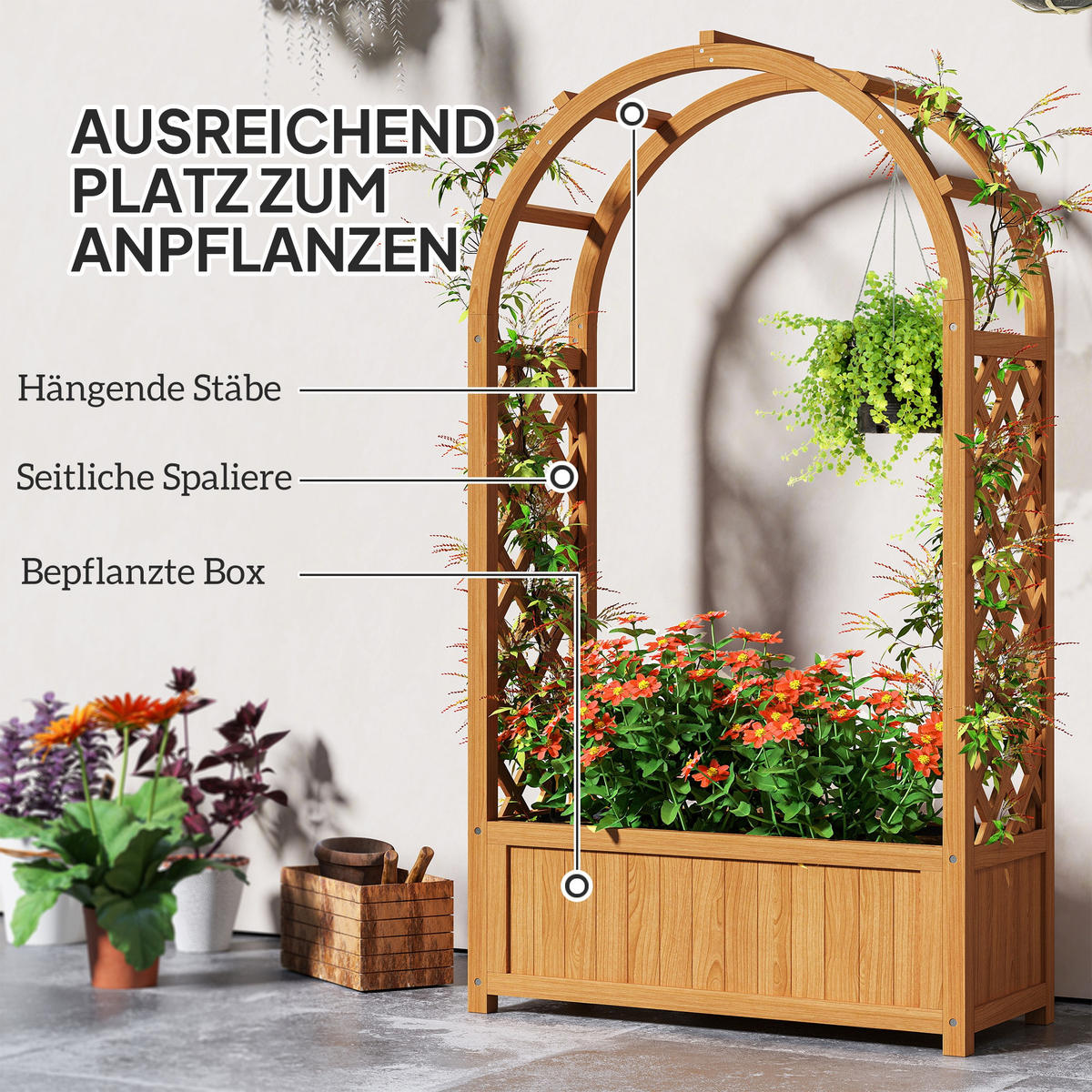 HOCHBEET DE-05380 Mit Rankgitter, Bogen, Vlies Hellbraun - Braun, Holz (83/145/36cm) - ComfortXL