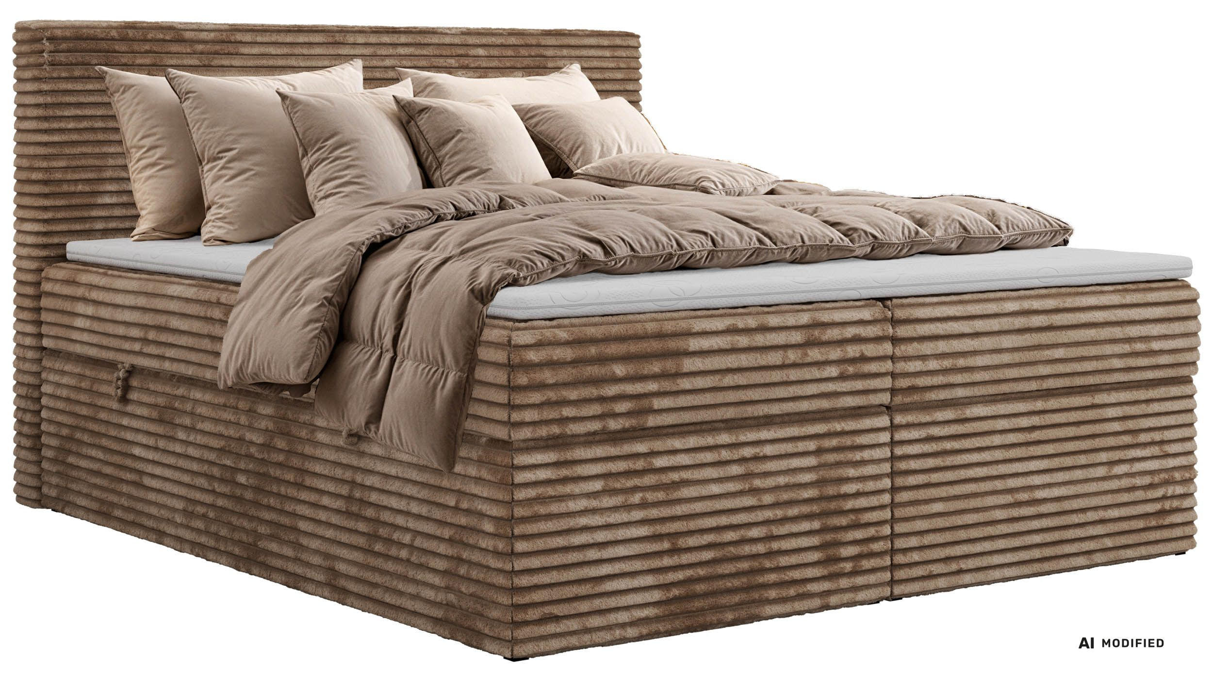 KONTINENTÁLNÍ POSTEL TILION 160/200 - Hnědá Manšestr - Topper Visco - H4 - černá/hnědá, textil/plast (160/200cm) - MKS