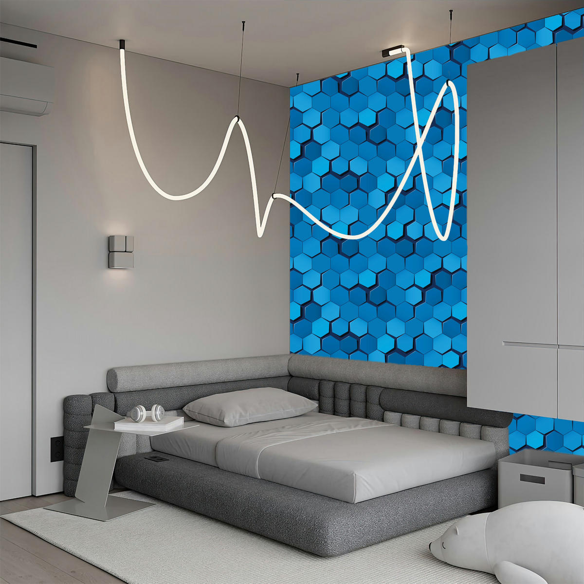 VLIESTAPETE Hexagone in 3D-Optik – Blau – 50x1000 cm - Blau, Papier (50/1000cm) - Muralo
