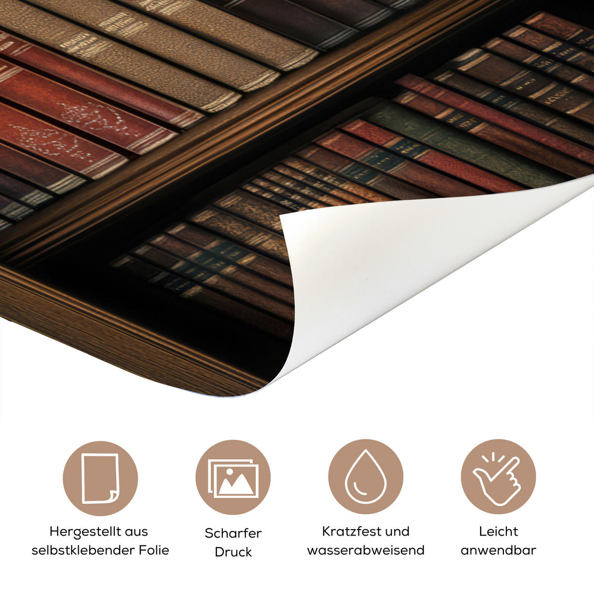 TÜRAUFKLEBER Bücherregal - Vintage - Braun 85x215 cm - Türtapete - Nussbaumfarben, Kunststoff (85/0.1cm) - MuchoWow