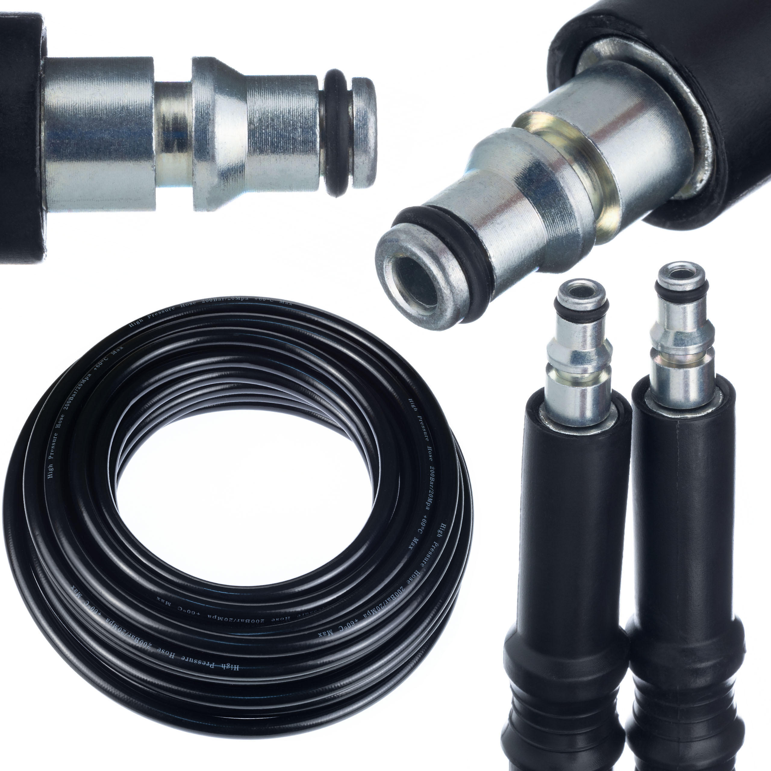 SCHLAUCH 10 m Quick-Connect - Hochdruck, max. 200 bar, 60 °C, Nylongeflecht, PVC-Mantel, nahtloser Innenmantel - Multicolor, Kunststoff/Metall (27/7/27cm)