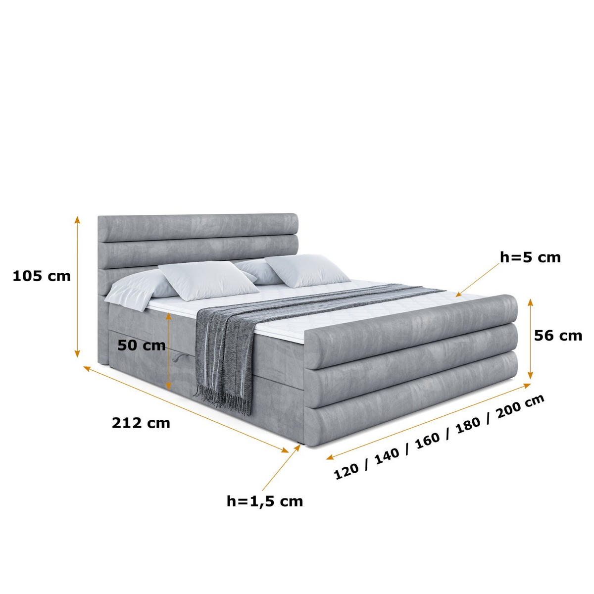 BOXBETT CELESTIA-Z - 160x200 cm - H4 - Grau - Grau, Holzwerkstoff (160/200cm) - ALTDECOR
