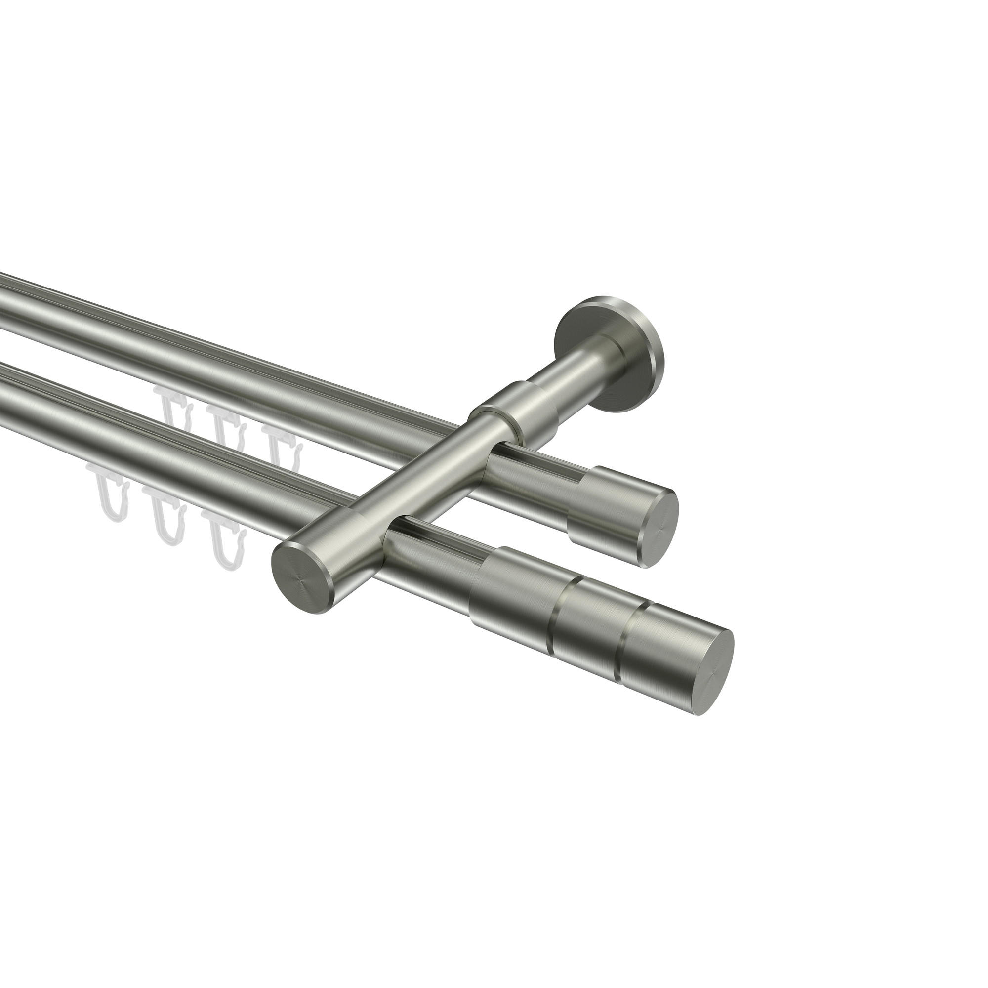 INNENLAUF-GARDINENSTANGEN-SET Prestige Elanto 320 cm (geteilt in 2 x 160 cm), 2-läufig, 20 mm Ø Edelstahl-Optik - Edelstahlfarben, Metall (320cm) - INTERDECO