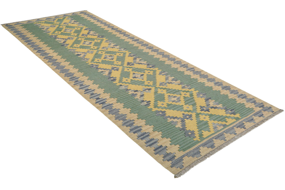 HANDWEBTEPPICH Kelim Gashgai Grün 252/90 cm Schurwolle - Grün, Textil (90/252cm) - Looma