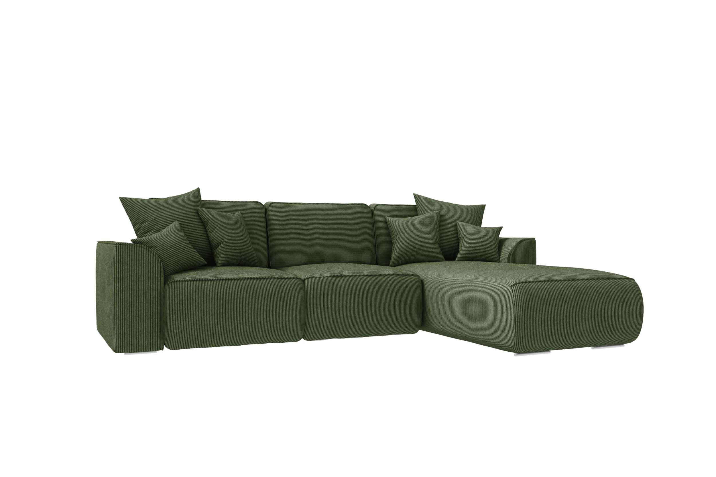 ECKSOFA GUSTO Cordstoff Olivgrün Rechts inkl. Schlaffunktion - Chromfarben/Olivgrün, Kunststoff/Textil (295/194cm) - 99rooms