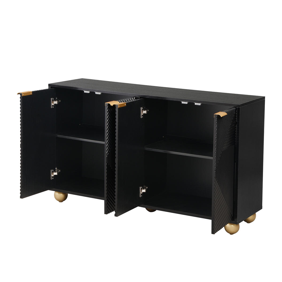 SIDEBOARD 120 cm in Schwarz mit 3D-Relief-Fronten & 4 Türen - Schwarz, Holzwerkstoff/Metall (120/71.5/35cm) - Urban Meuble