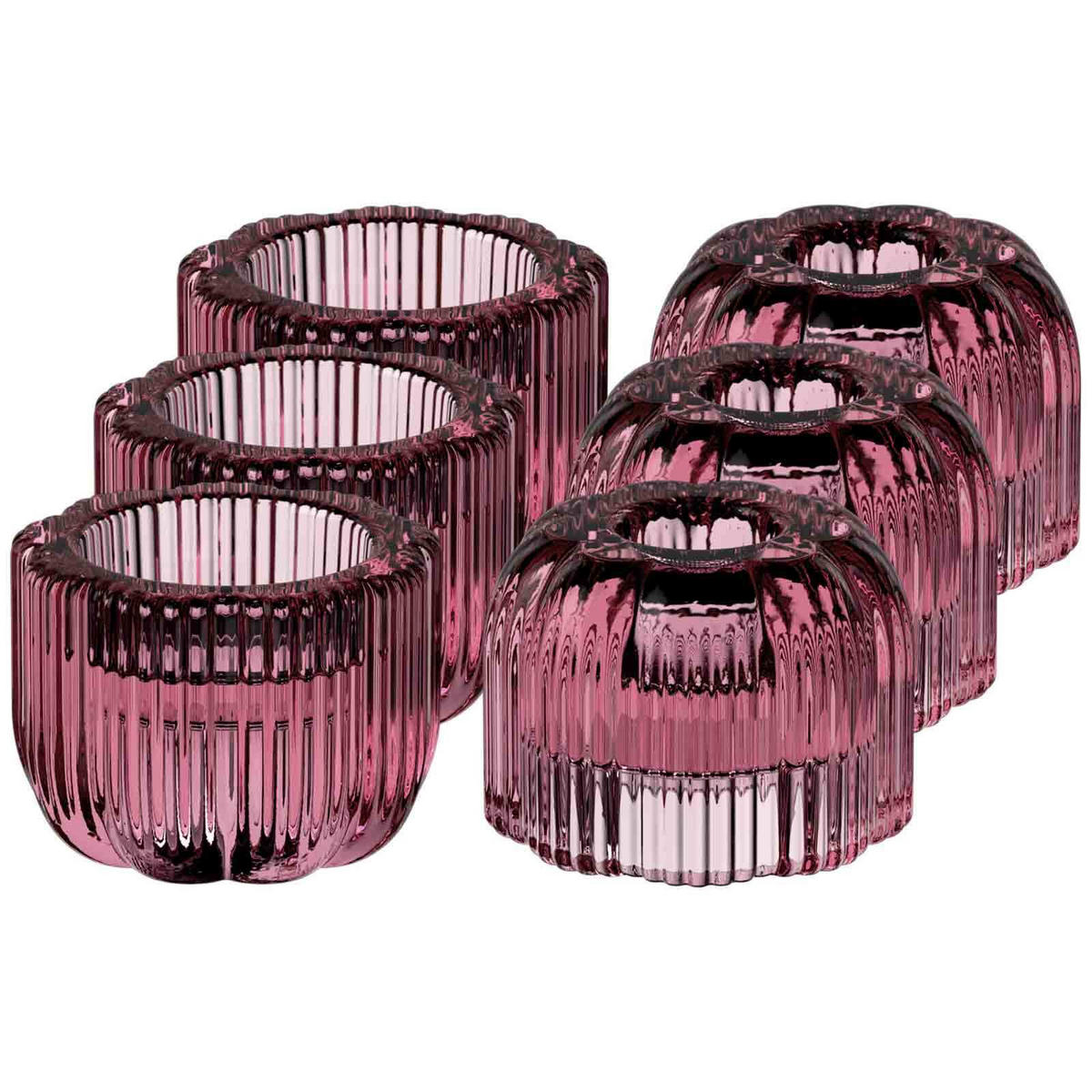 2IN1-KERZENSTÄNDER Fleur pink ø 6,3 cm 6er Set - Pink, Glas (6.3/4.5/6.3cm) - Villeroy & Boch