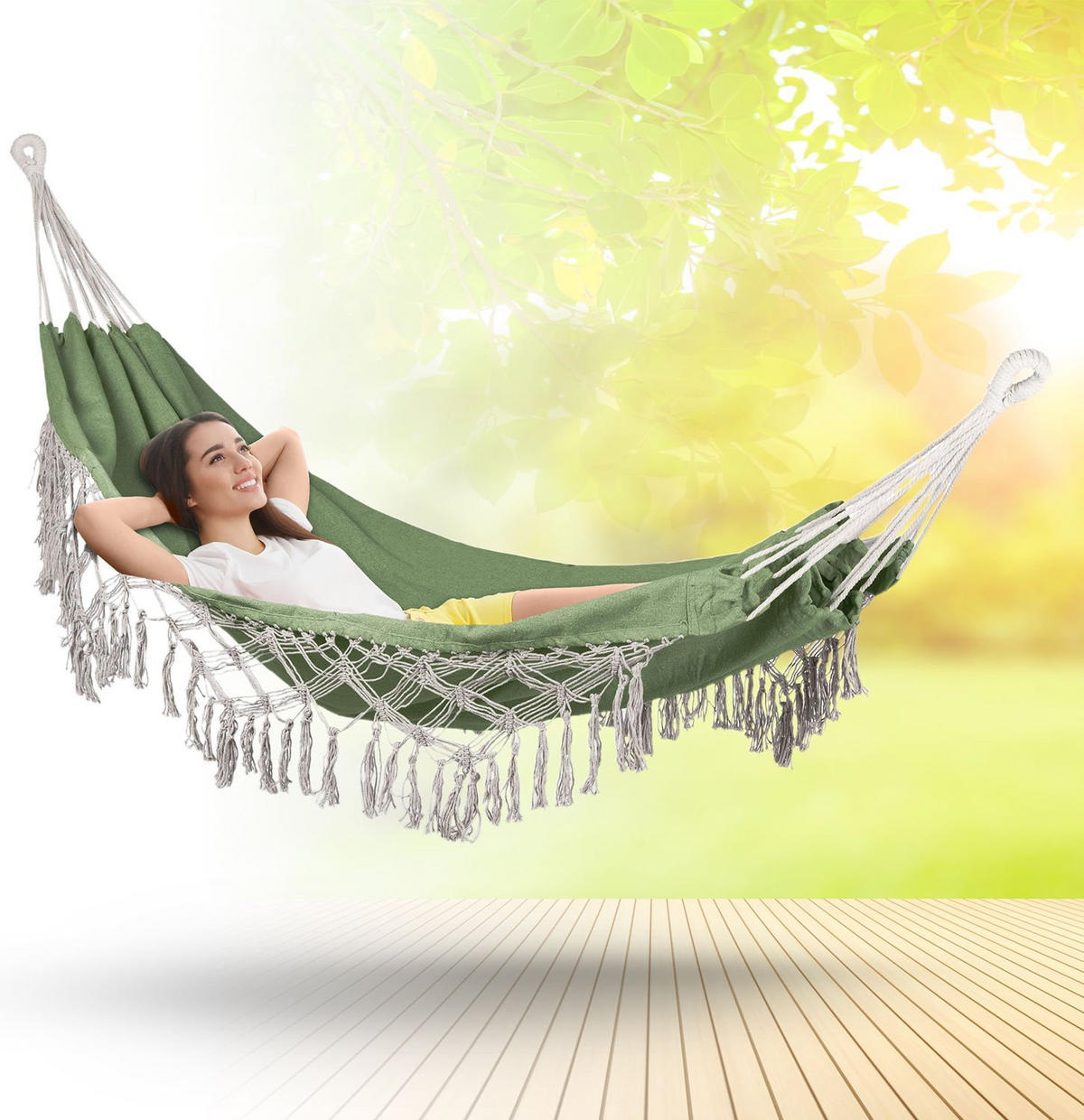 HÄNGEMATTE 200/150 cm, bis 200 kg - Olivgrün, Textil (150/1/200cm) - Outtec