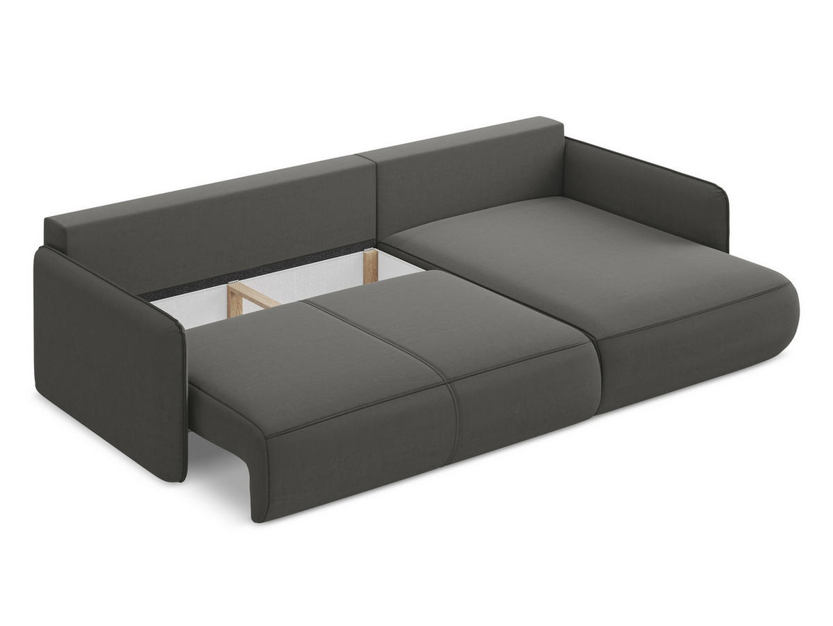 ECKSOFA mit Schlaffunktion Samt Stoff Grau - Dunkelgrau/Schwarz, Kunststoff/Textil (240/148cm) - Makamii