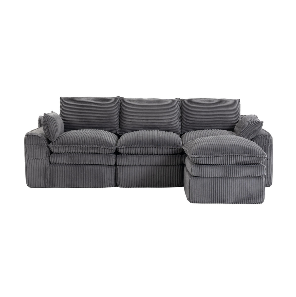 SOFA modular mit Fußbank 263 x 167 cm Corduroy Dark Gray - Grau, Kunststoff (167/263cm) - Meubliv