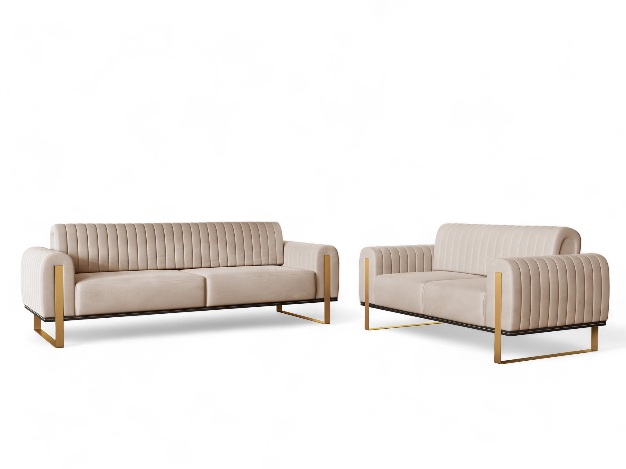 SOFASET Valerie 3-2 - Beige, Holzwerkstoff/Textil (228/79/90cm) - Fun Möbel