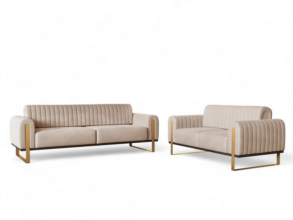 SOFASET Valerie 3-2 - Beige, Holzwerkstoff/Textil (228/79/90cm) - Fun Möbel