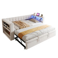 SCHLAFSOFA 90/190 cm & 180/190 cm in Beige Stoff mit LED, Steckdose und Stauraum - Beige, Holzwerkstoff/Textil (90/190cm) - WISHDOR