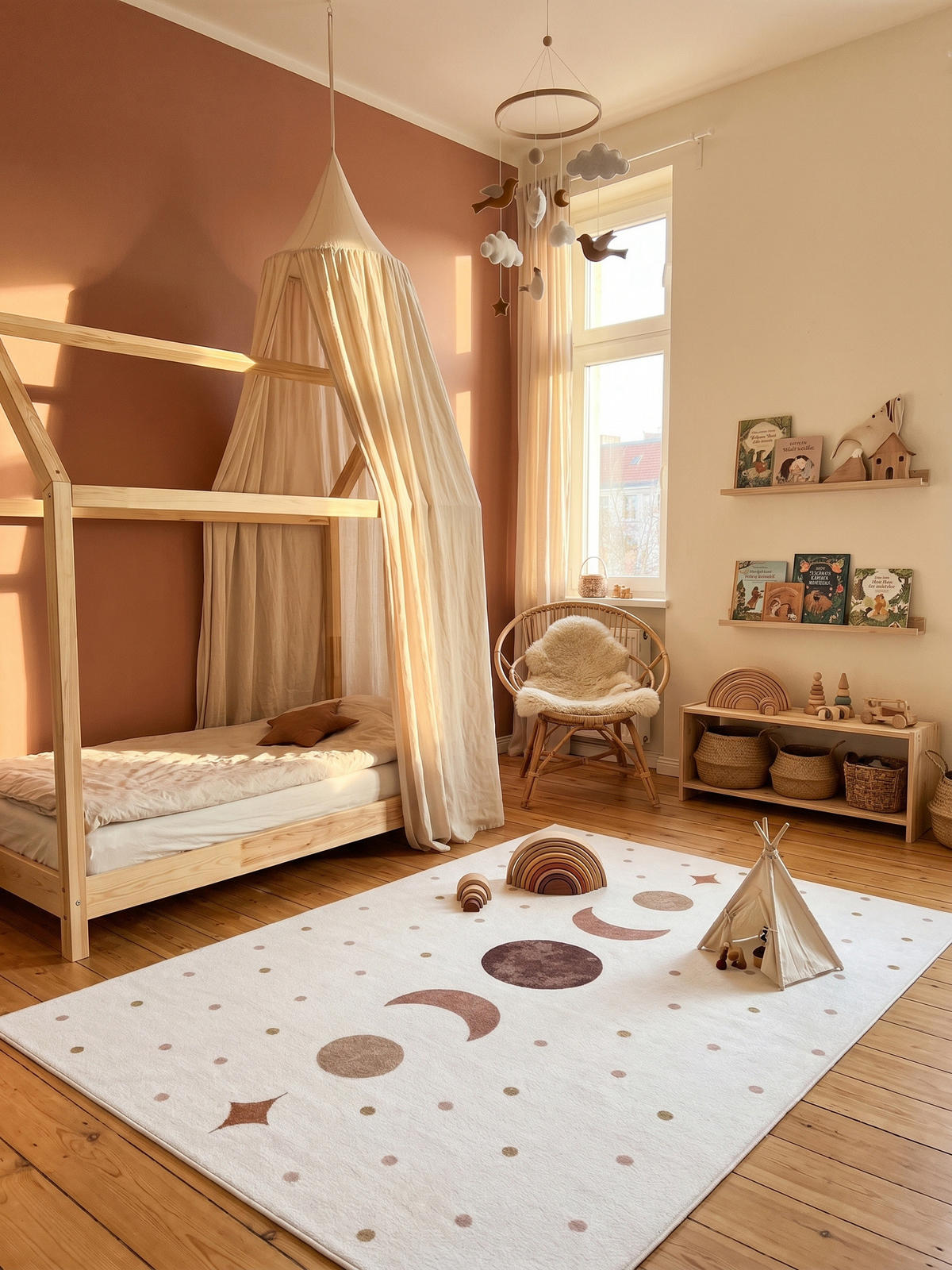 TEPPICH Kurzflor Waschbar TINO in Creme, mit Mondphasen-Motiv, 120 x 170 cm - Beige, Textil (170/120cm) - KADIMA DESIGN
