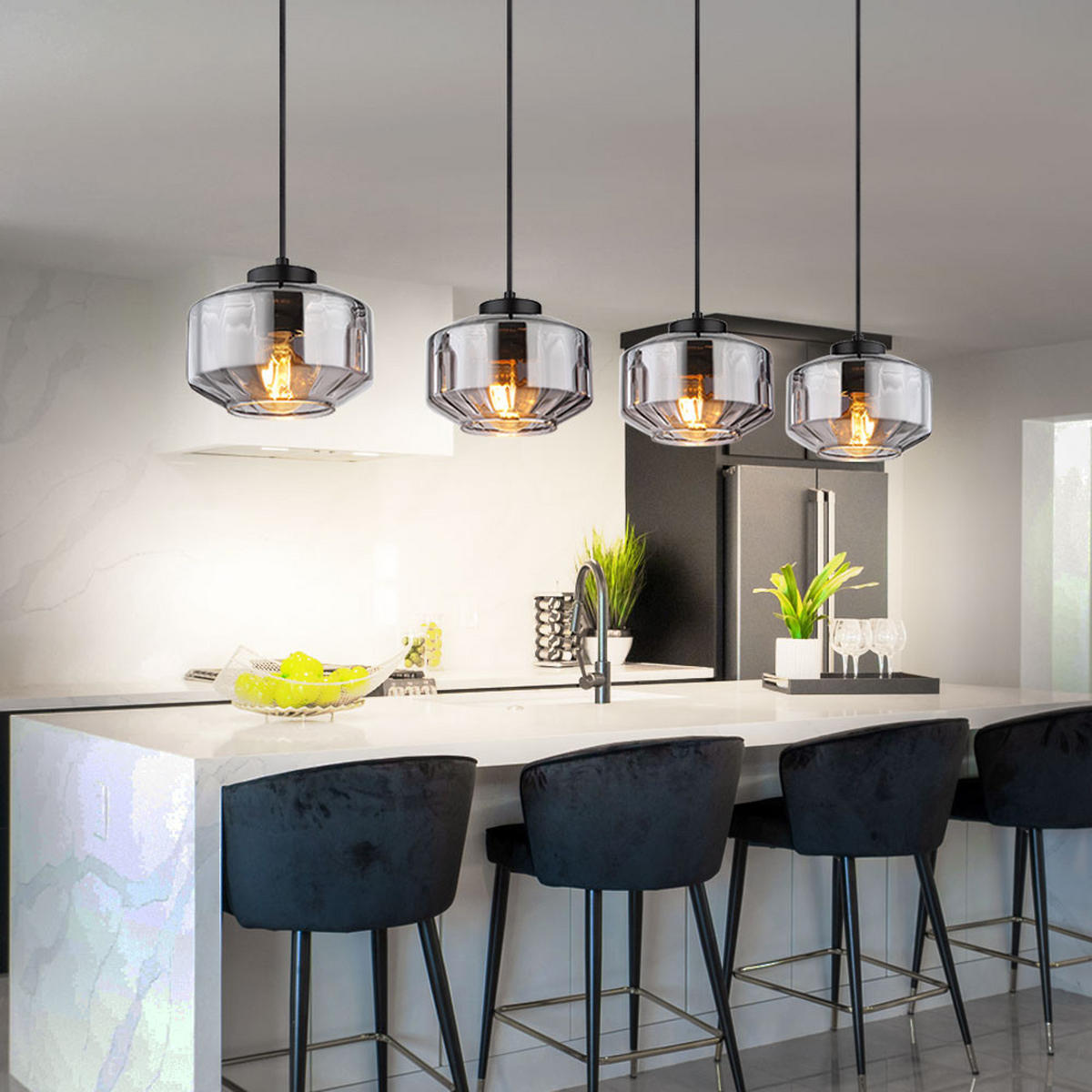 HÄNGELEUCHTE Metall Glas Schwarz - Schwarz, Glas (96/18/120cm) - Globo Lighting