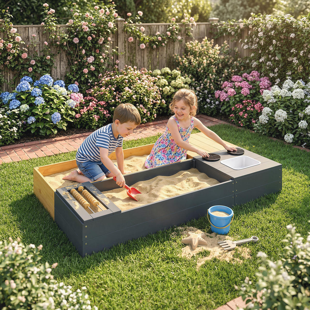 SANDKASTEN 2er Set Tannenholz Kunststoff Gelb - Gelb, Holz (150/90/19.5cm) - AIYAPLAY