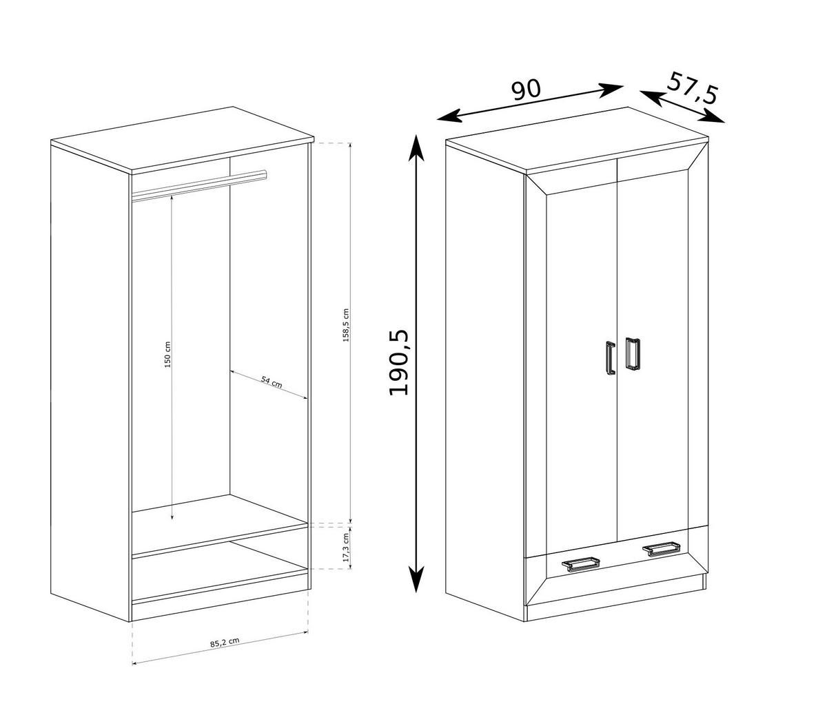 DREHTÜRENSCHRANK UDINE 90/190/57 cm 2-türig Braun - Braun, Holzwerkstoff (90/190/57cm) - MASSENO