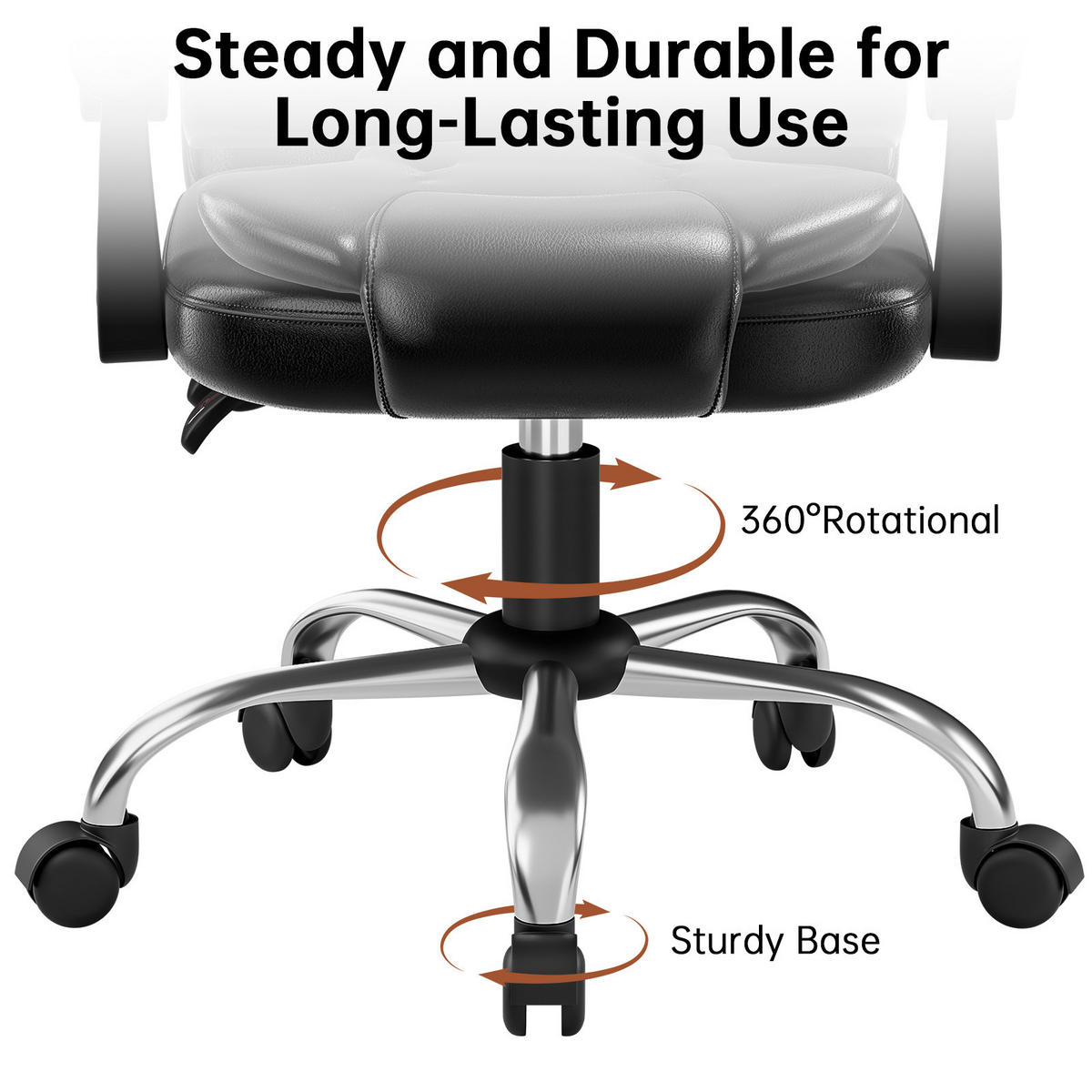 BÜROSTUHL Schwarz Serie Ergonomisch PU Leder - Schwarz, Metall (32/58/71cm) - Rattrix