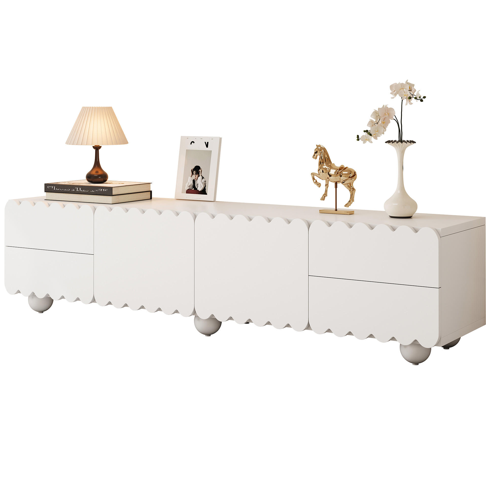 TV-SCHRANK 175/38/37 cm aus MDF und Holzwerkstoff mit Türen und Schubladen, minimalistisches Design, Weiß - Weiß, Holzwerkstoff (175/37/38cm) - Redom