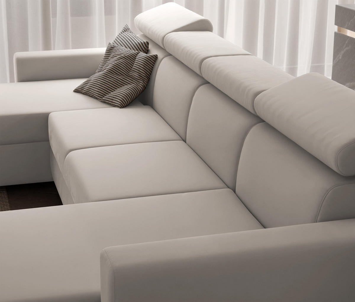 WOHNLANDSCHAFT BENI U II mit verstellbaren Kopfstützen und Schlaffunktion, Farbe Creme - Creme/Schwarz, Kunststoff/Textil (302/60/166cm) - Idohome