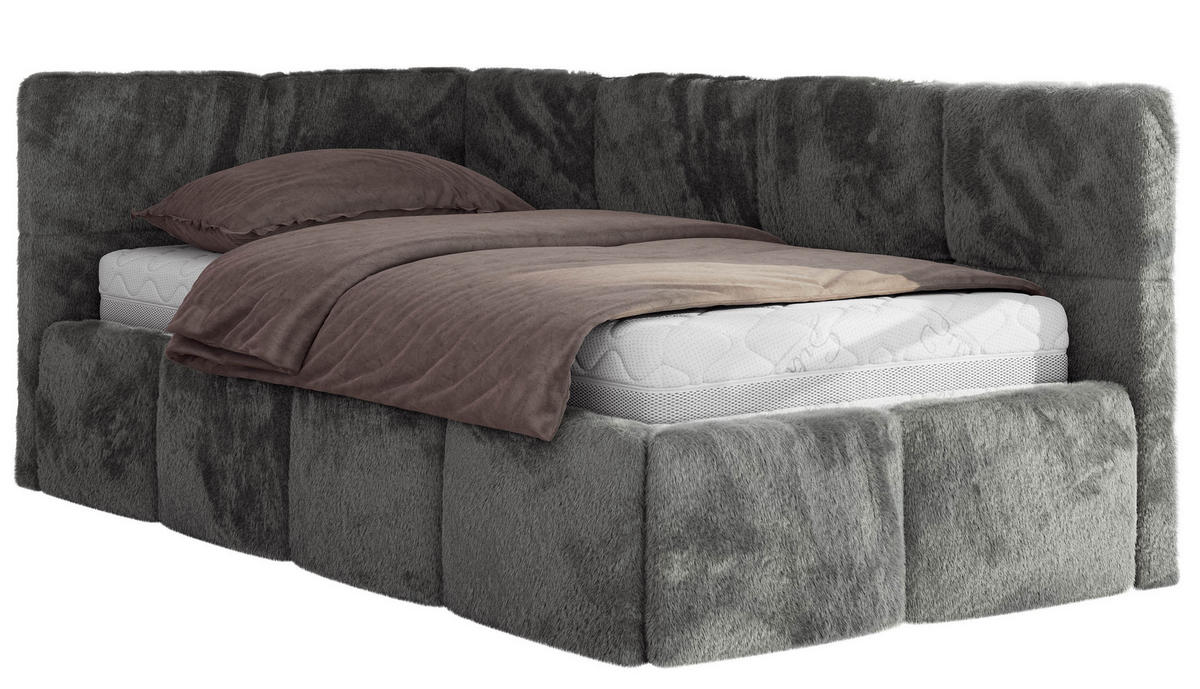 JUGENDBETT ARVO 90/200 - Dunkelgrau Plüsch - Pocket-Matratze - Links Seite - Dunkelgrau, Textil (90/200cm) - MKS
