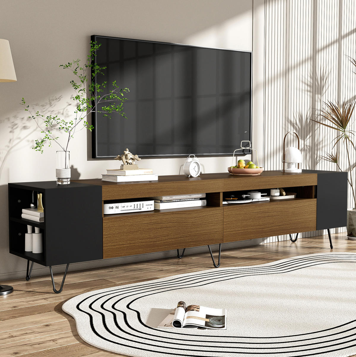 TV-SCHRANK in Schwarz und Holzoptik mit Türen 180/36/43 cm - Eichefarben, Holzwerkstoff (180/43/36cm) - Redom