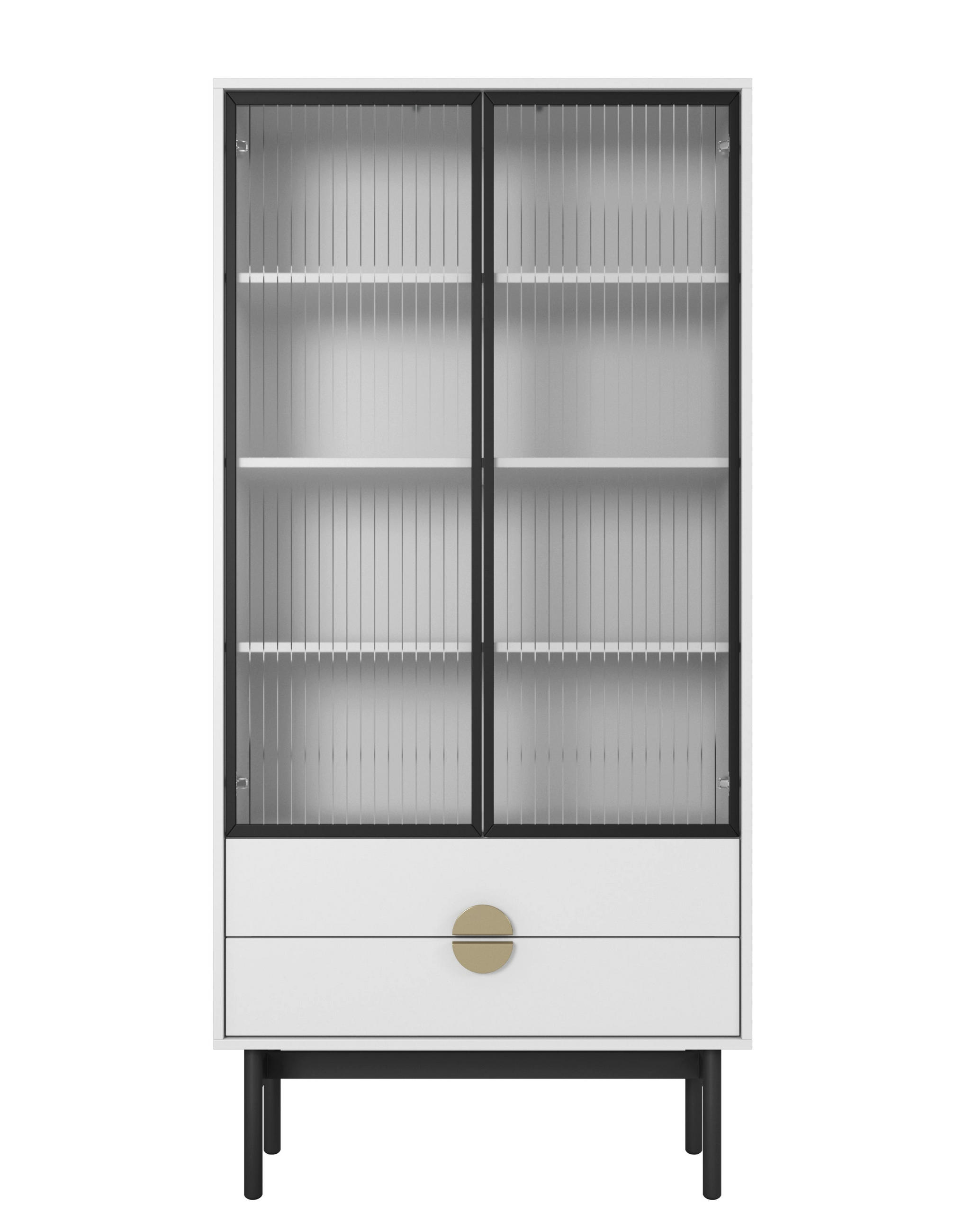 VITRINE Stoon II Weiß 175 cm - Goldfarben/Schwarz, Holzwerkstoff/Metall (85.5/179/41cm) - Selsey