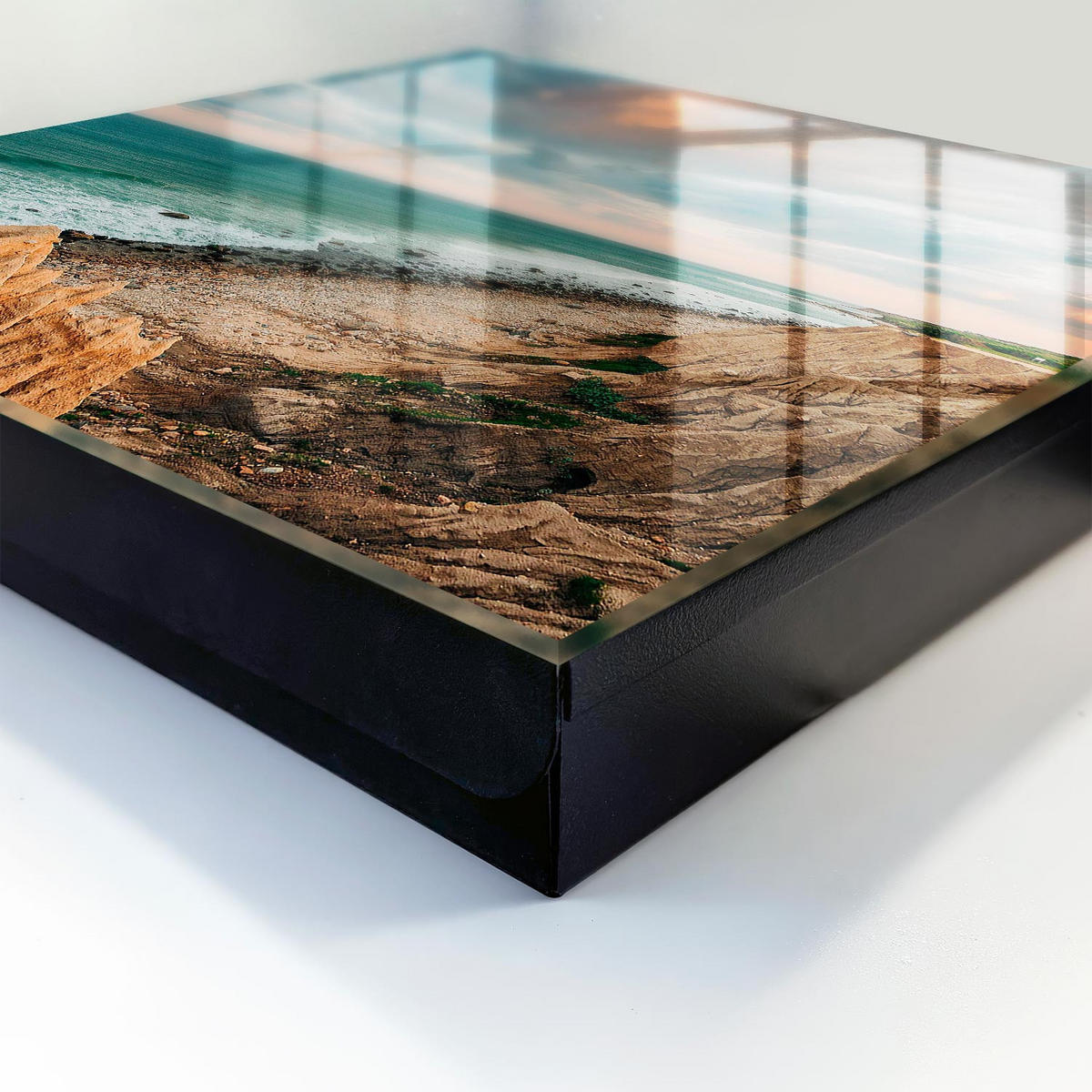 SCHLÜSSELBOX Schwarz 30x30 cm- Türöffnung nach rechts - Klippen am Meer - Blau, Metall (30/30/5cm) - TULUP