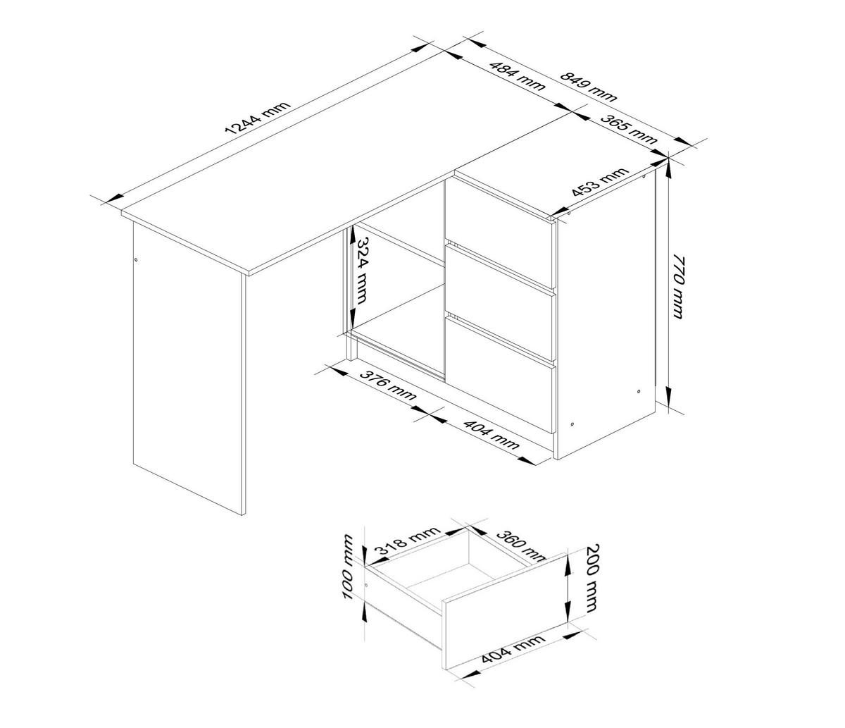 SCHREIBTISCH Weiß, Eiche Sonoma 77/124/85 - Weiß, Holzwerkstoff (85/124/77cm) - RAUMHIRSCH FURNITURE