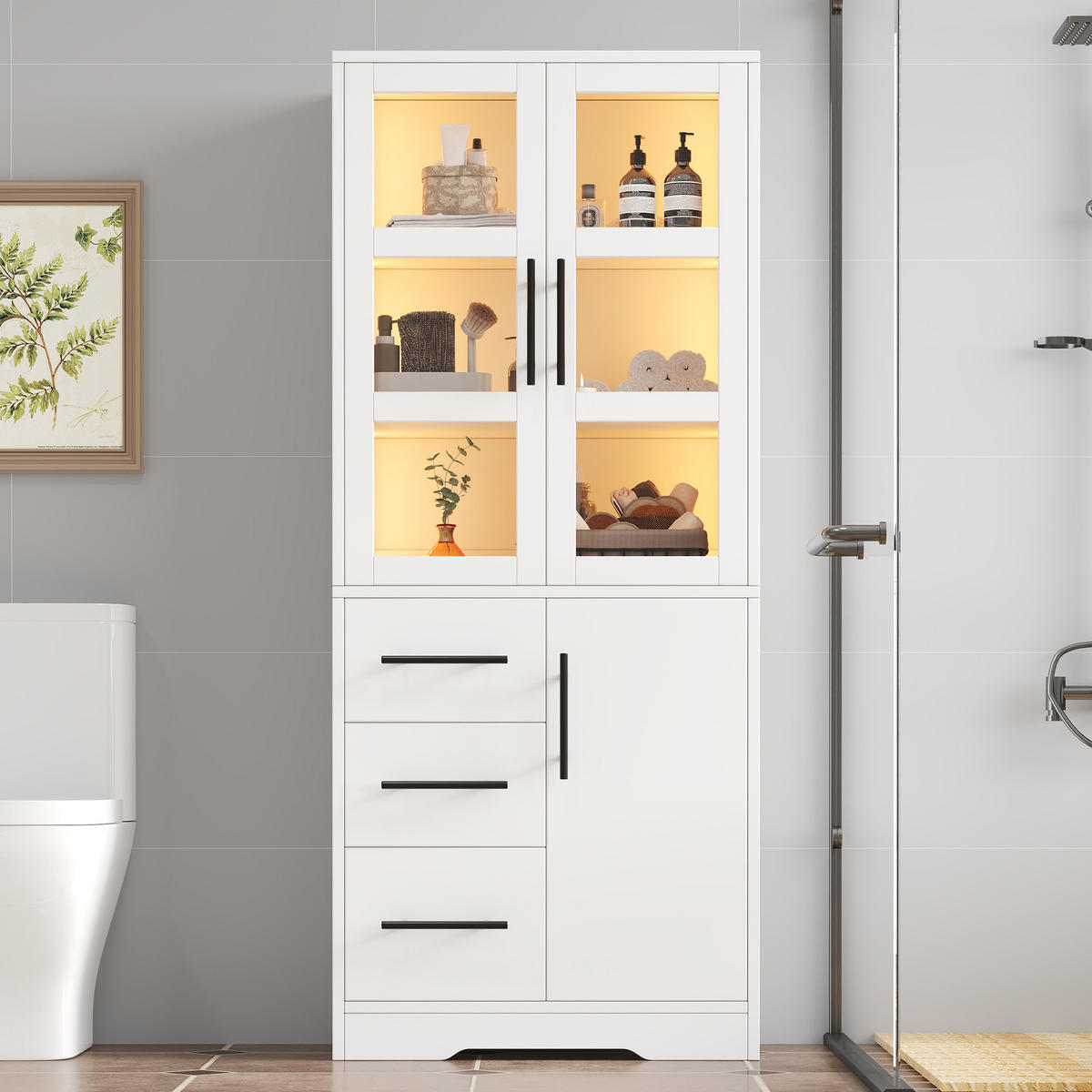 BADEZIMMERSCHRANK in Weiß Aufbewahrungsschrank mit Verstellbare Einlegeböden und App-gesteuertes LED, B72/T35/H170cm - Weiß, Glas/Holzwerkstoff (72/170/35cm) - STILVORA