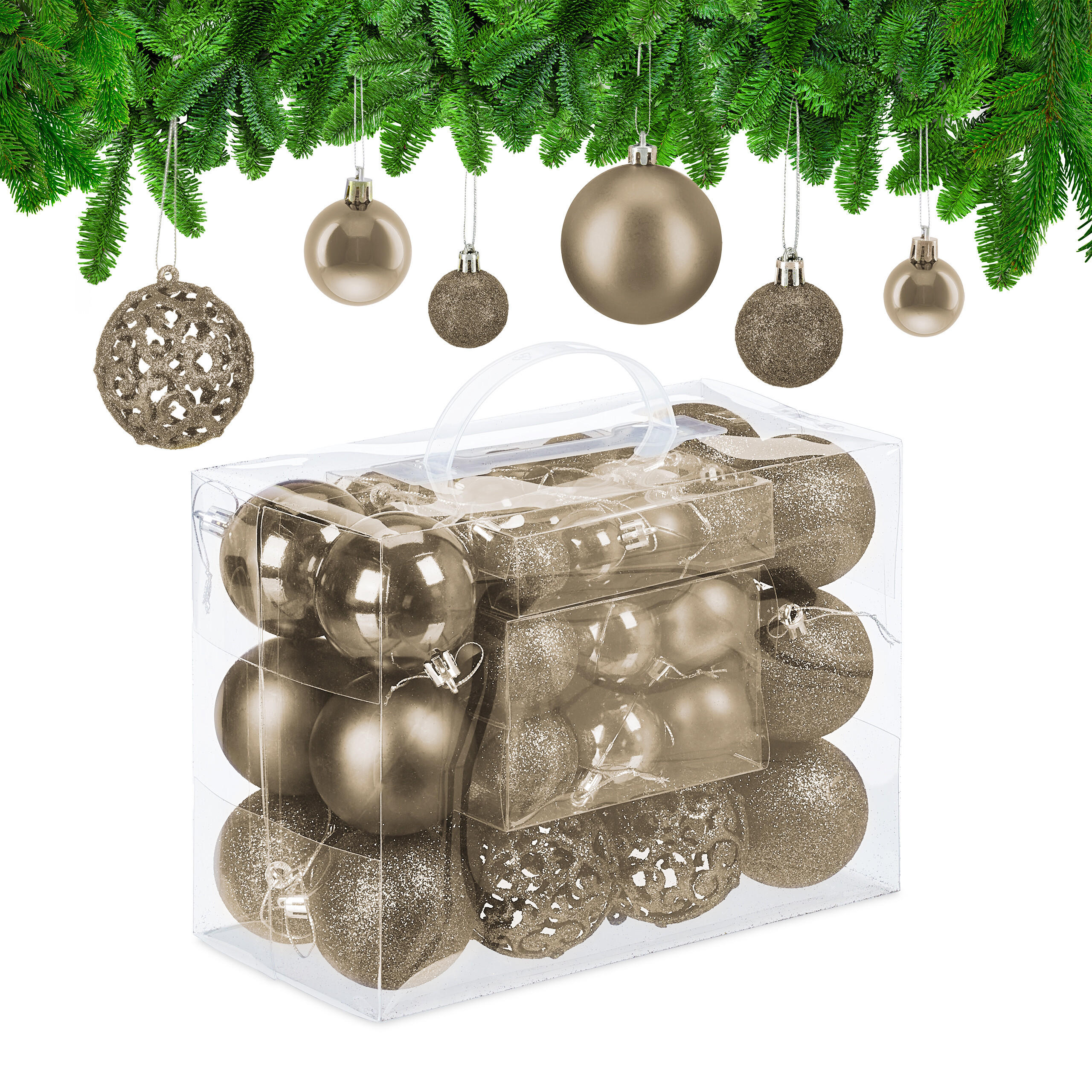 50-TLG.WEIHNACHTSKUGELN-SET - Creme, Kunststoff (6/7/6cm) - Relaxdays