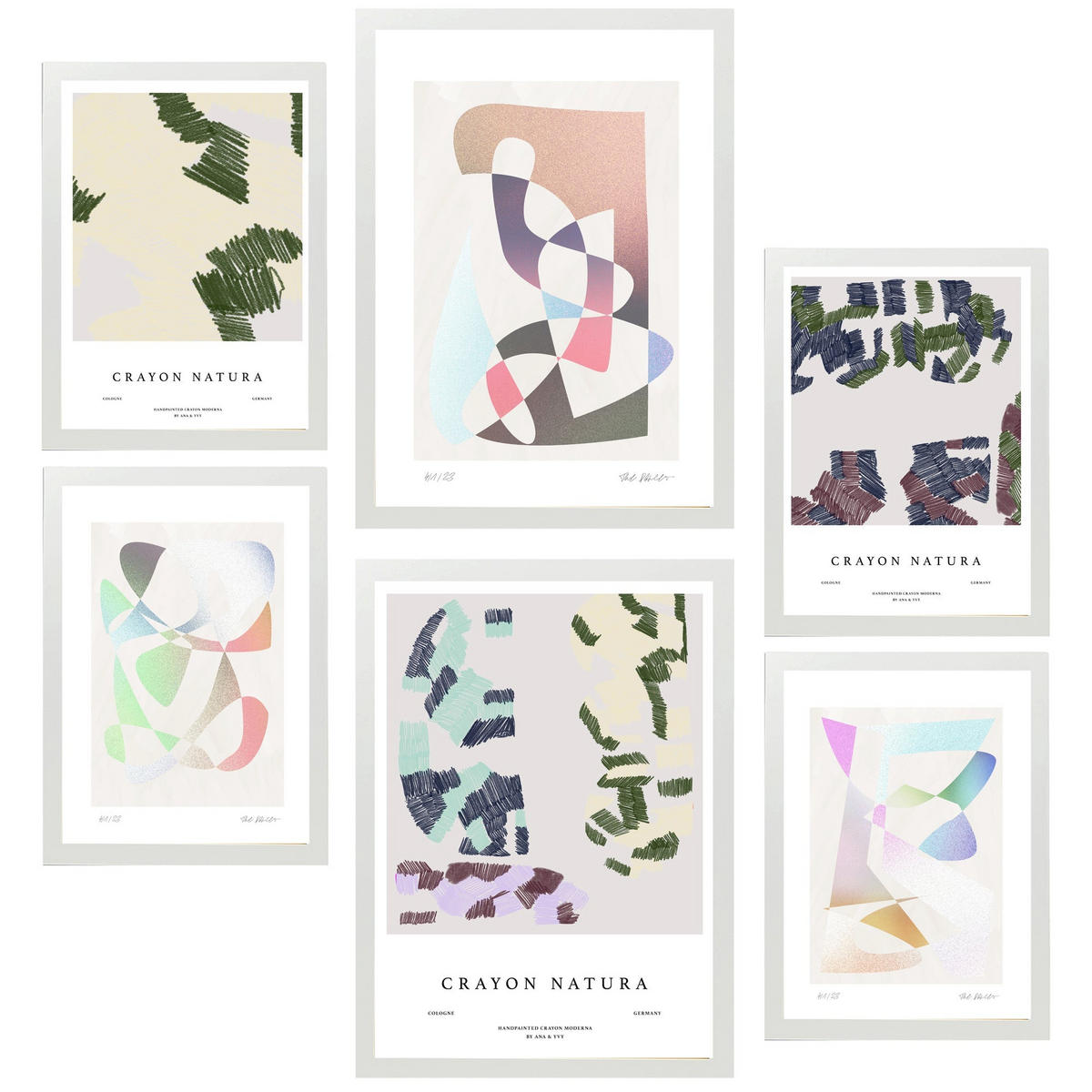 POSTER Set Mit 6 Abstrakte Figurative Kunst In Pastelltönen A3 & A4 Weißer Rahmen - Weiß, Papier (29/3cm) - Nacnic