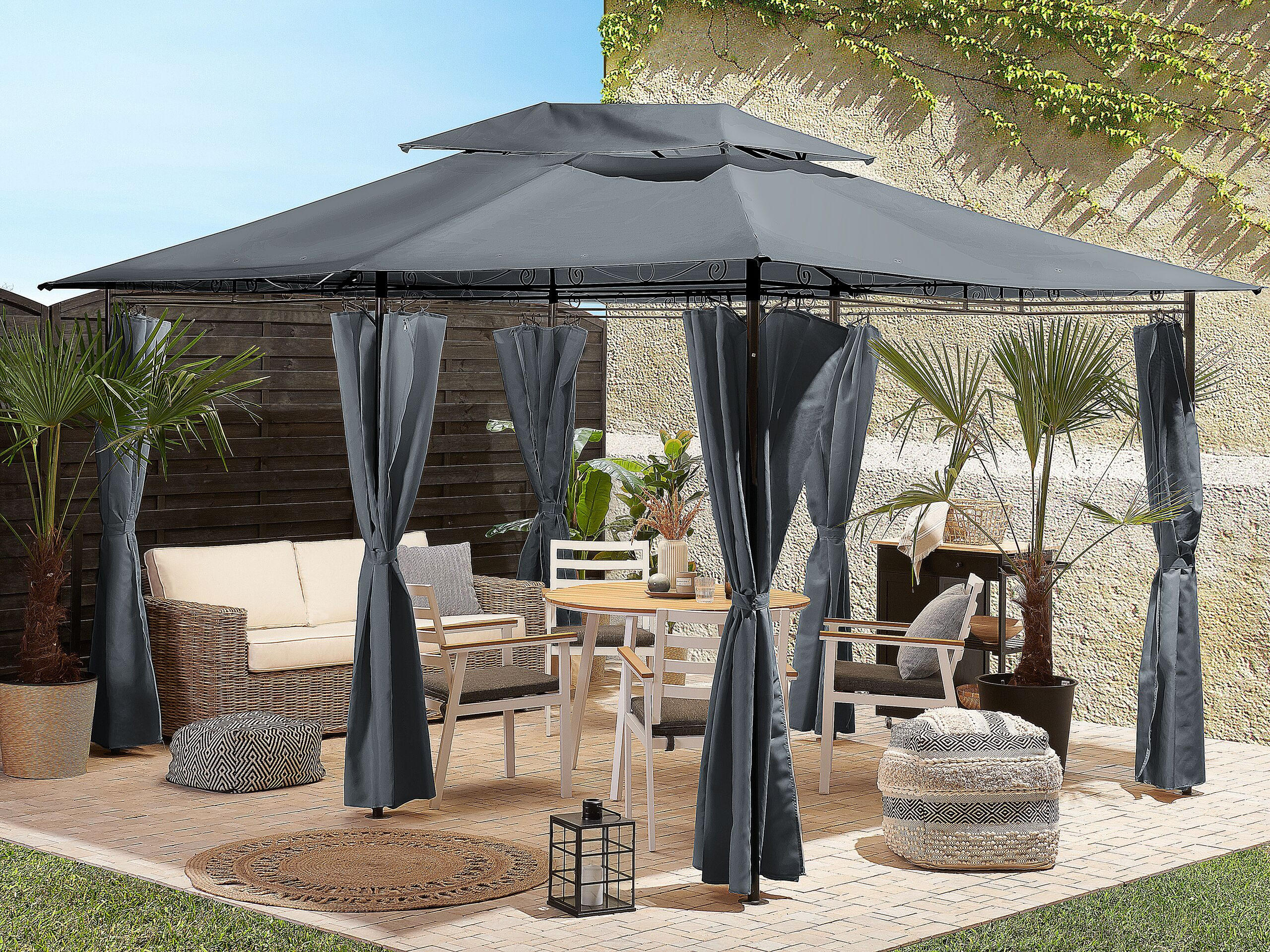 Thumbnail - Beliani Pavillon, Grau, Schwarz, Metall, 400x300x300 cm, Sonnen- & Sichtschutz, Pavillons & Pergolas