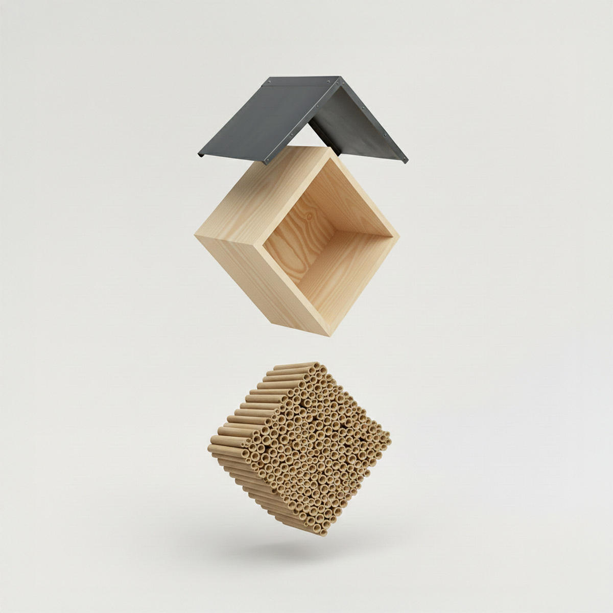 BIENENHOTEL - Hellbraun, Holz/Metall (31.5/31.5/20cm) - Relaxdays