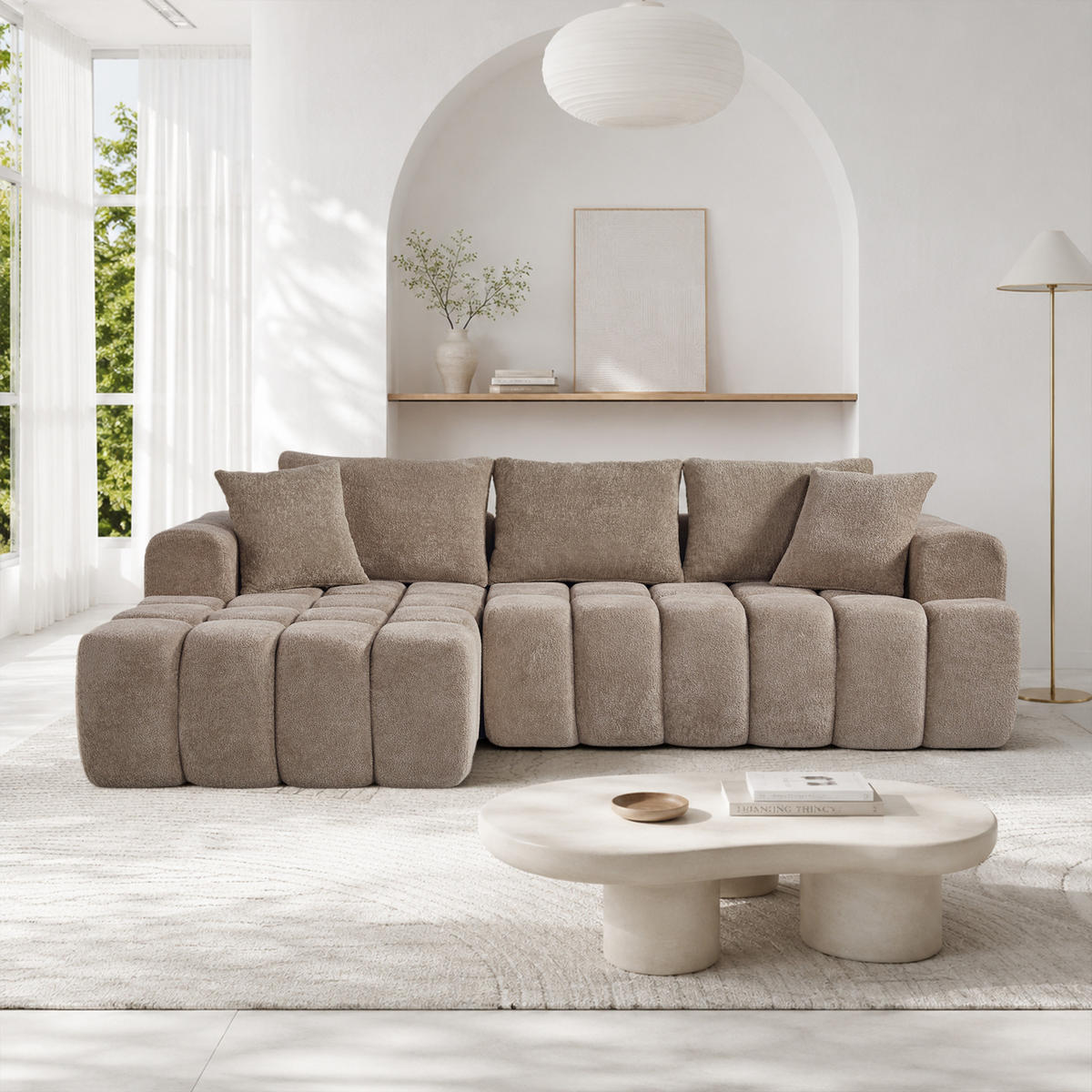 ECKSOFA modular mit Chaise longue 250/150/65 cm, Fango, Khaki - Sandfarben, Textil (160/250cm) - MIVRAY