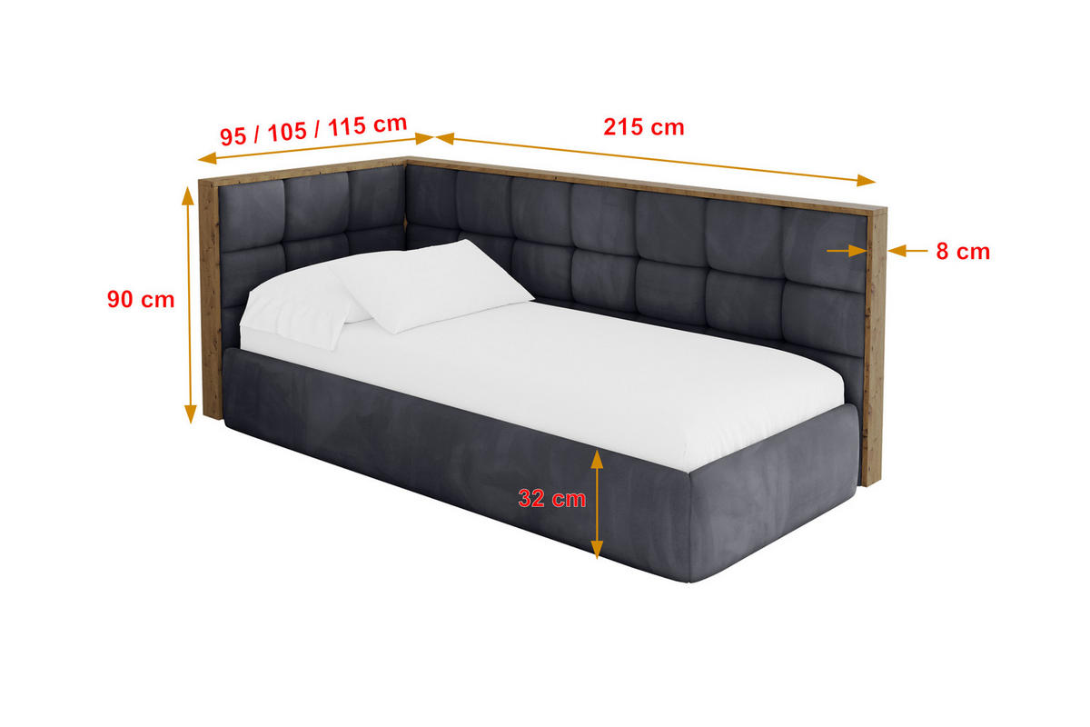 EINZELLBETT Jugendbett mit Bettkasten, Rechts - SOVY 100x200 Dunkelgrau - Titanfarben, Holzwerkstoff/Textil (100/200cm) - ALTDECOR