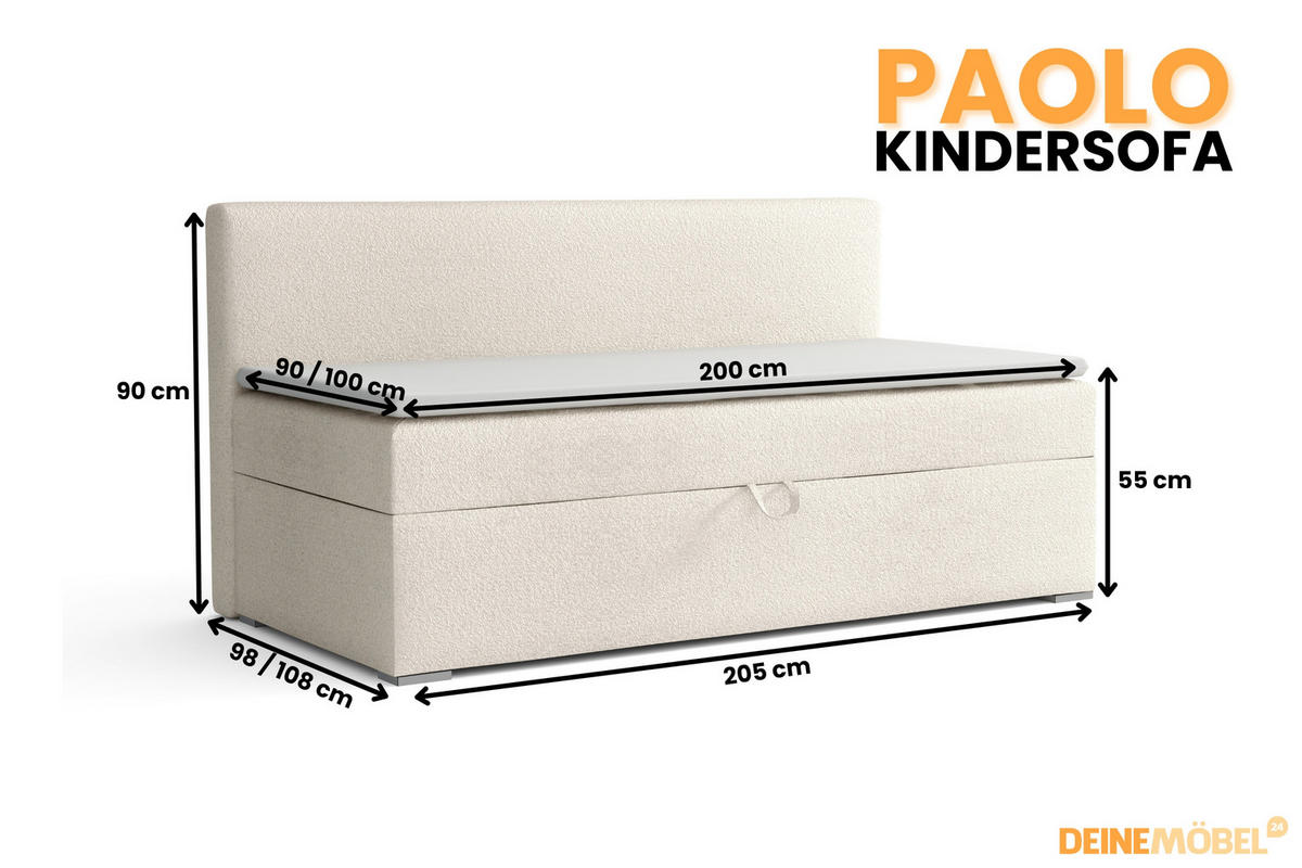 BOXBETT PAOLO 100/200 Boucle Creme mit Bonell-Federkernmatratze H3 - Creme, Holz/Holzwerkstoff (100/200cm) - Deine Möbel 24