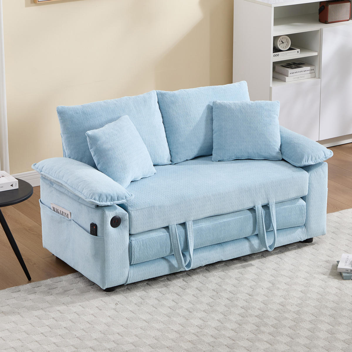 SCHLAFSOFA DE-34980 3-in-1 mit Ausziehbett Blau - Blau, Metall (66/80/135cm) - ComfortXL