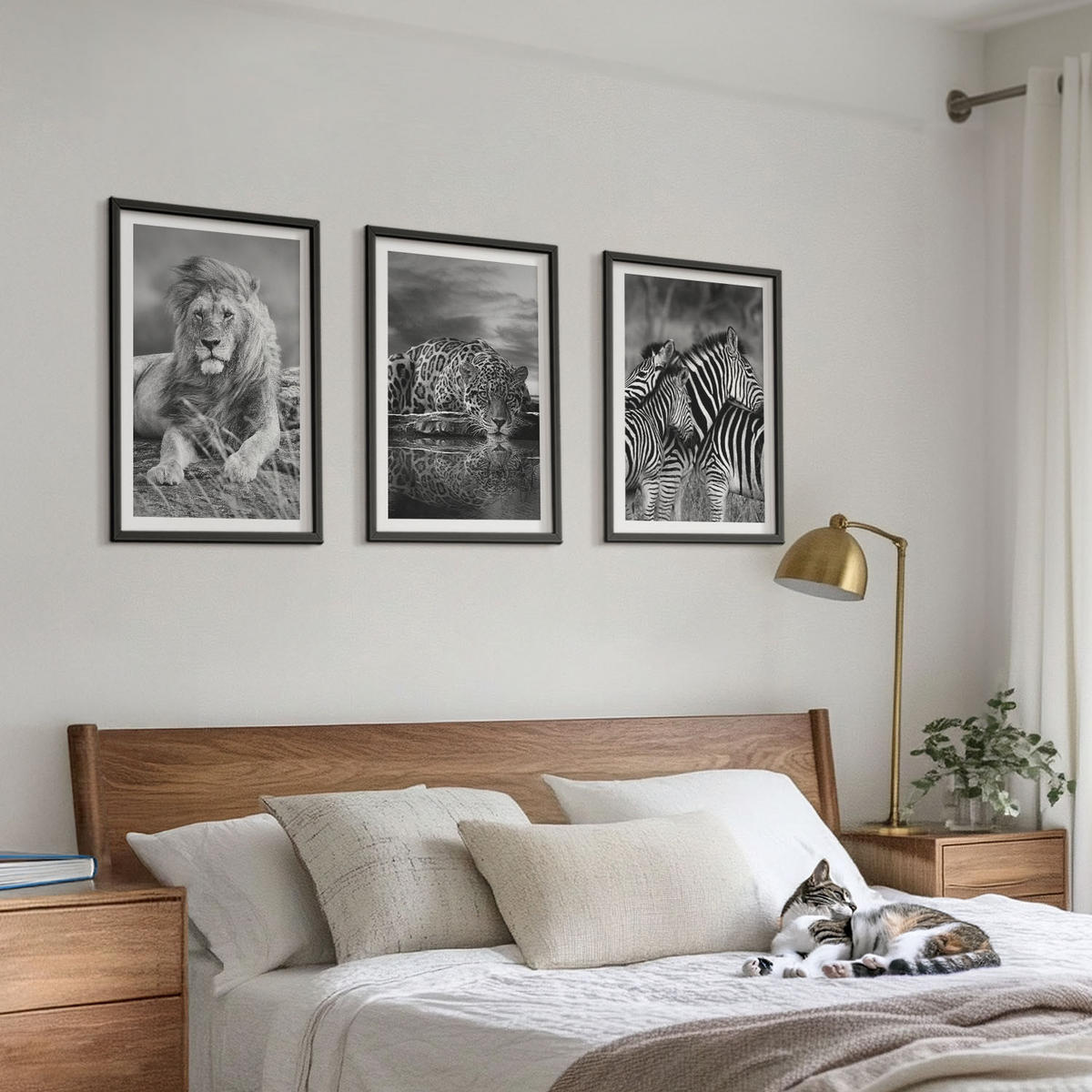 WANDBILDER 3er-Set - 40x60 cm Schwarzer Rahmen - Wildtiere der Savanne - Schwarz, Kunststoff (40/60cm) - ArtPrintCave