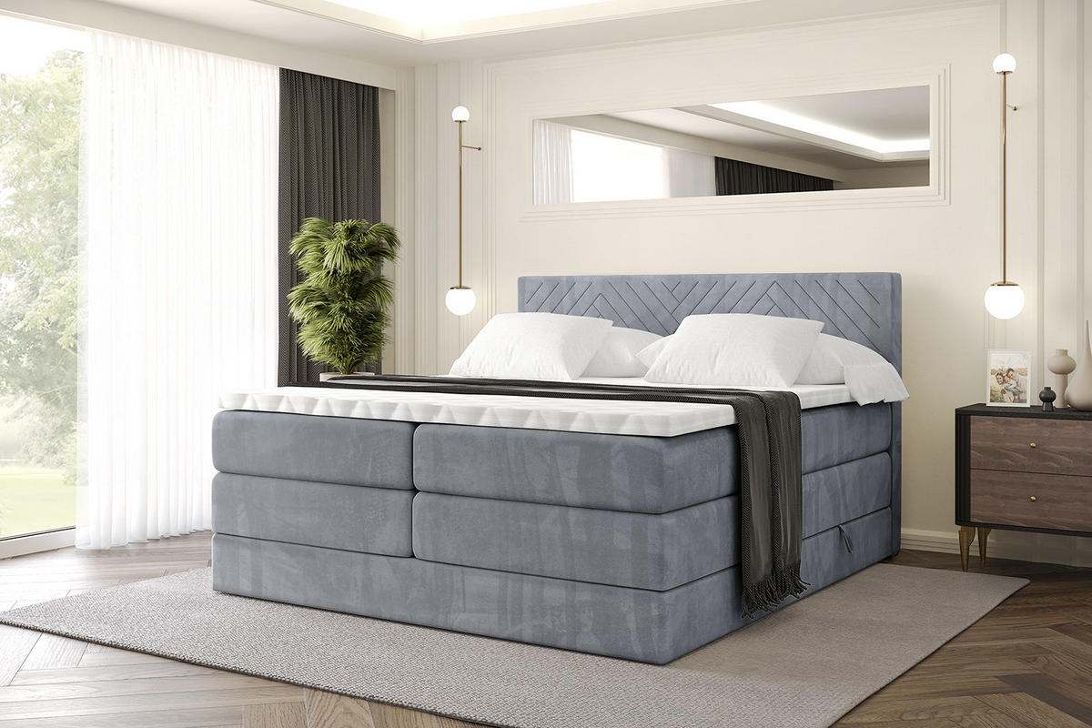 BOXSPRINGBETT mit Matratze H3|H4 und Lattenrost - VEXA KING-160x200 - Grau Casablanca - Grau, Holzwerkstoff (160/200cm) - ALTDECOR