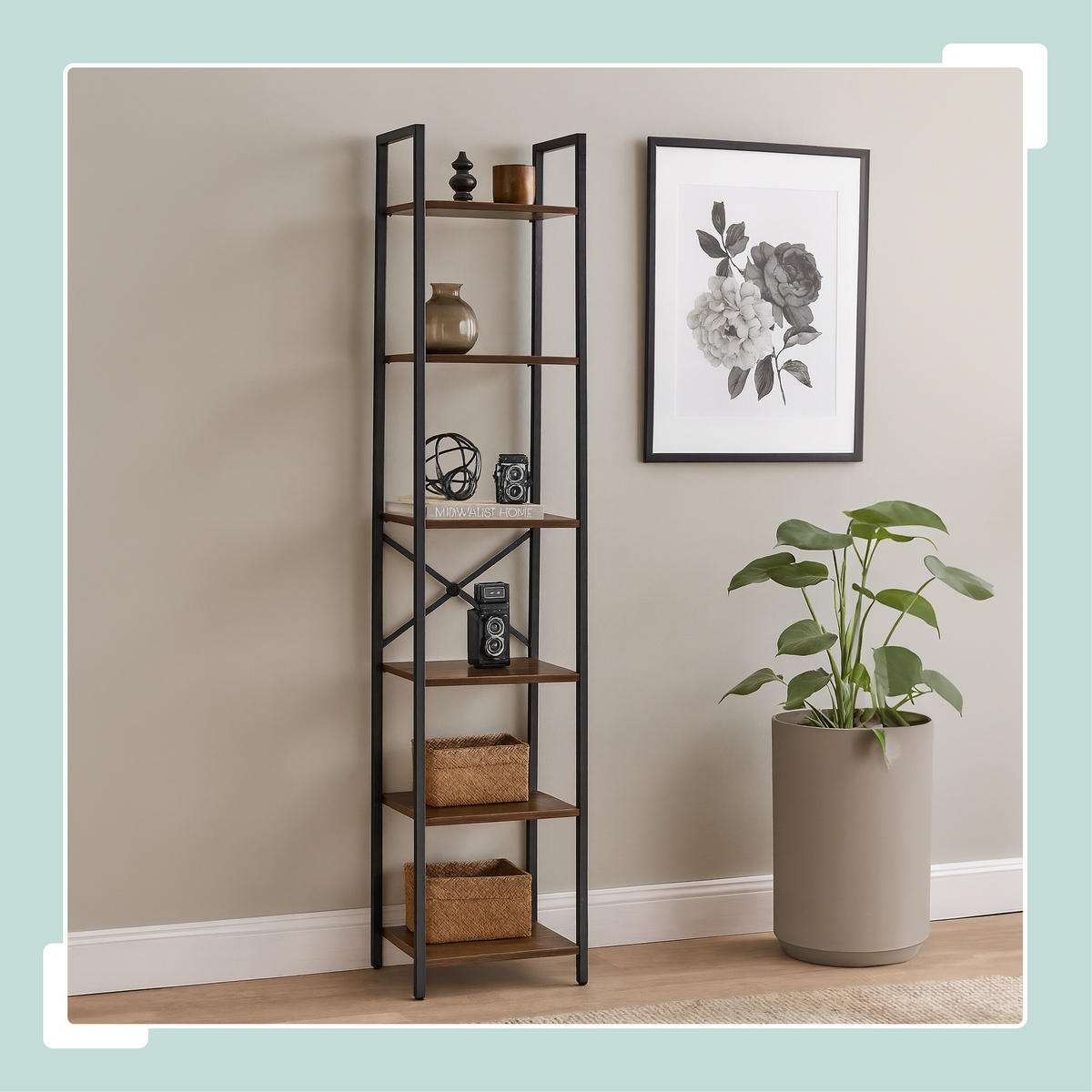 BÜCHERREGAL - Schwarz/Braun, Holzwerkstoff/Metall (40/187/32cm) - Relaxdays