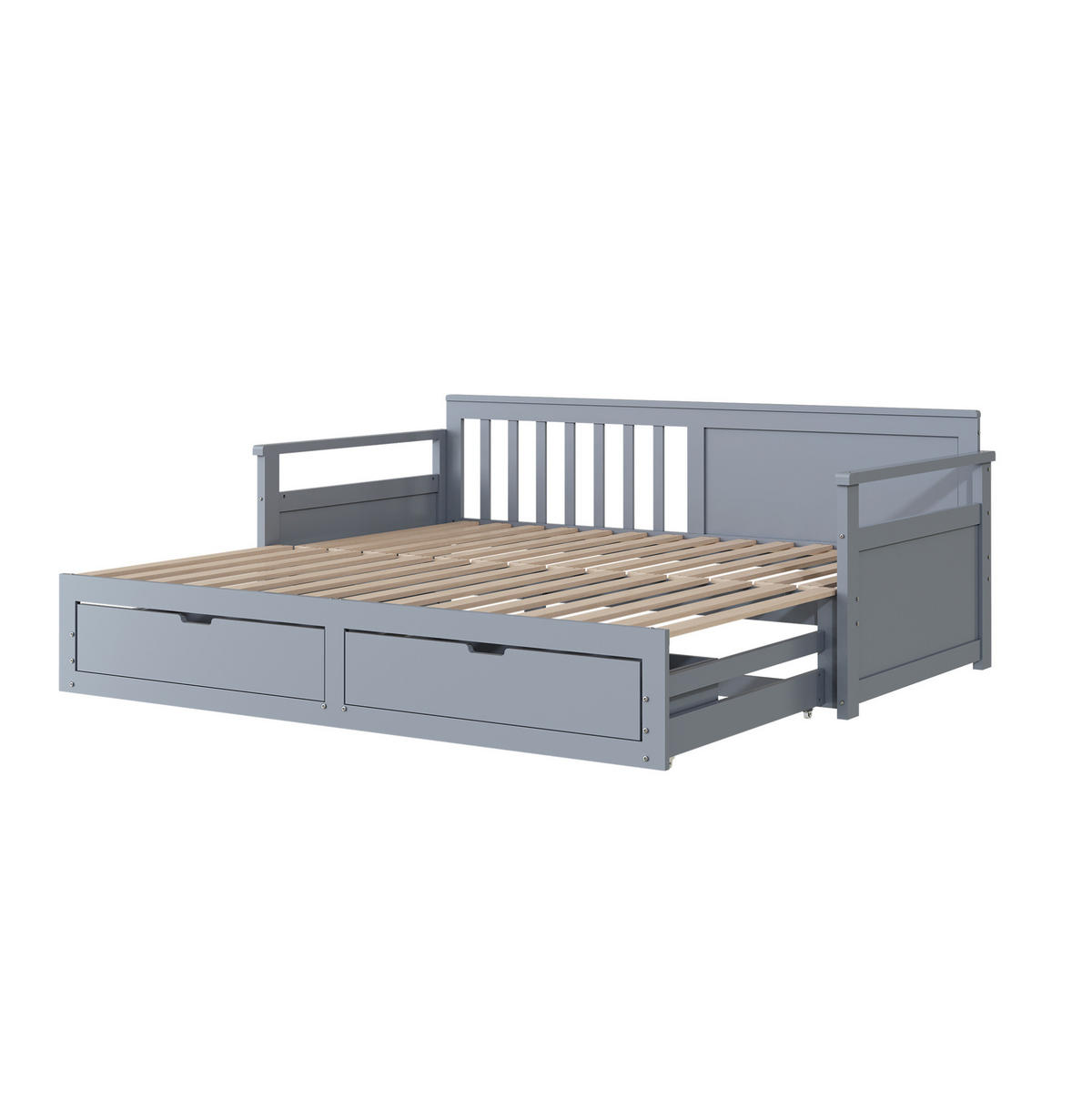 TAGESBETT Zwei-in-Eins 90/180/190 cm grau mit Schubladen aus Kiefer - Grau, Holz (180/190cm) - OKWISH