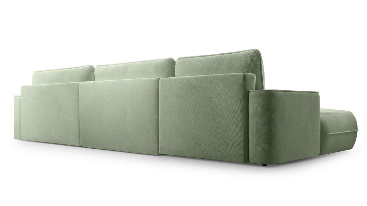 WOHNLANDSCHAFT Peoni Salbeigrün 364/168/87 cm mit Schlaffunktion - Schwarz/Grün, Kunststoff/Textil (364/87/168cm) - AX Living
