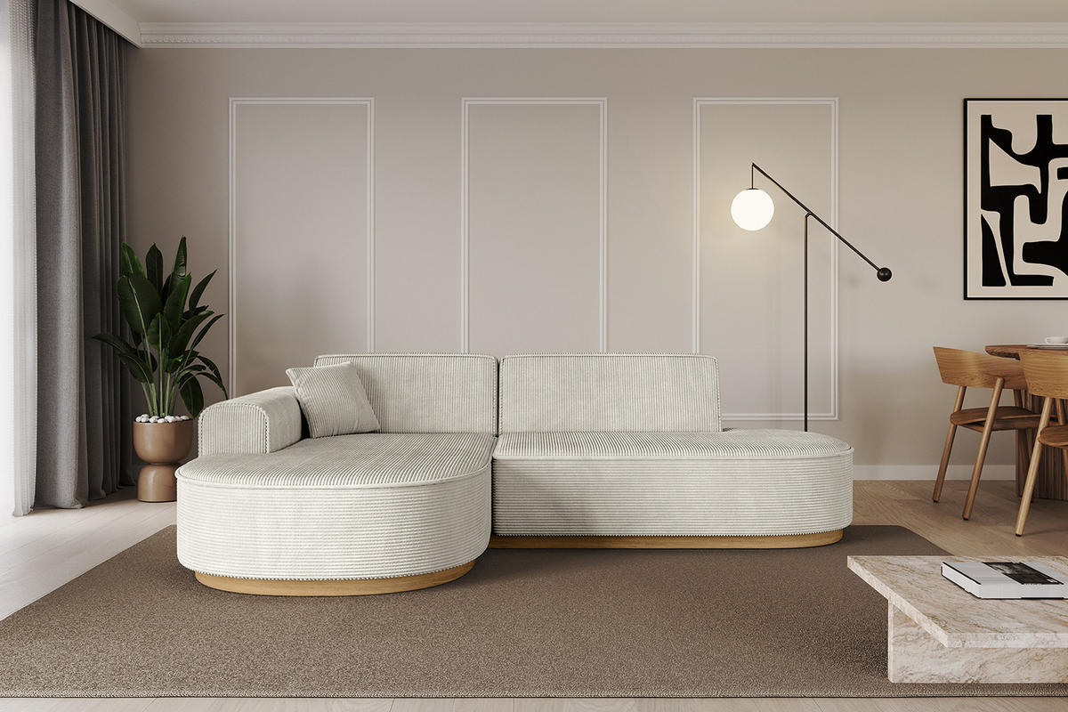 ECKSOFA Ottomane Links MARI-L1-v2 - 243x171x83 cm Hellgrau Cord - Hellgrau, Holzwerkstoff/Textil (243/171cm) - ALTDECOR